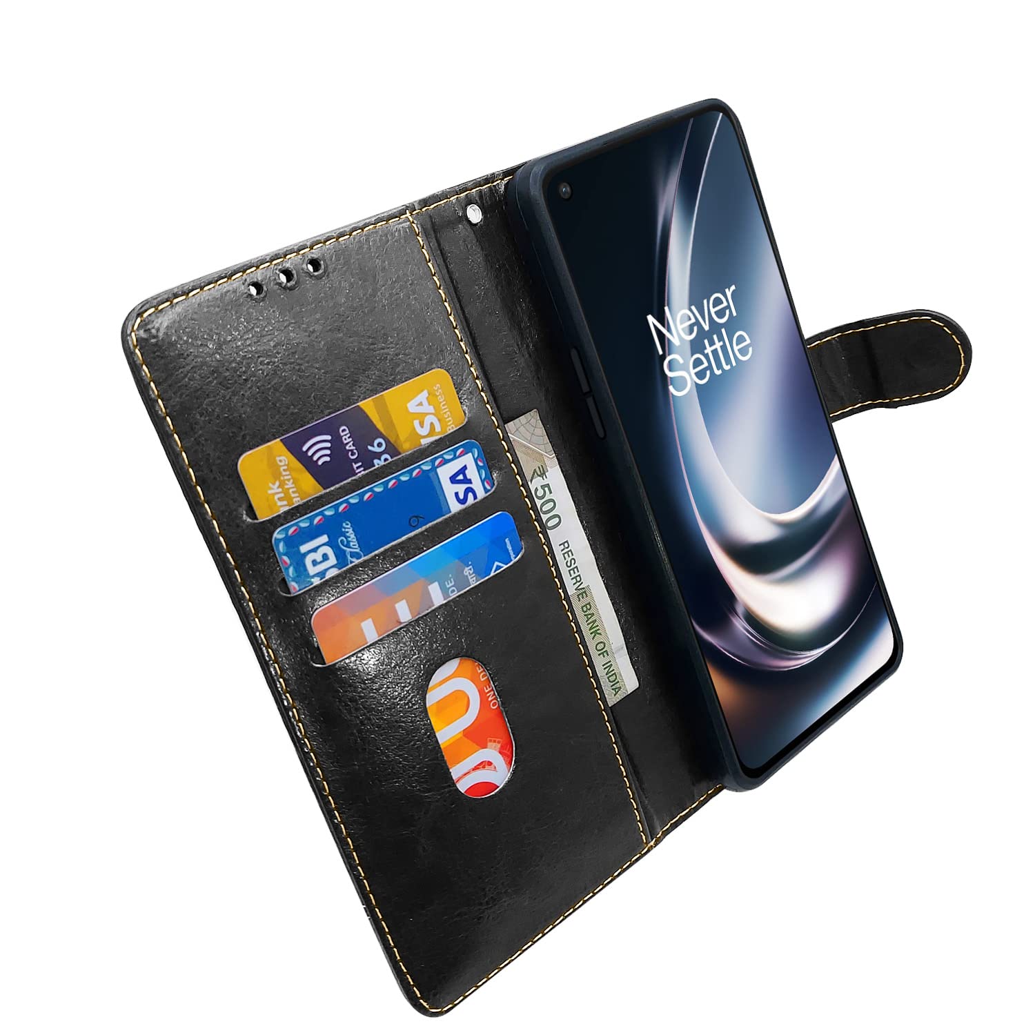 OnePlus Nord CE 2 Lite 5G Magnetic wallet flip cover in black & brown by Pikkme – photo 4
