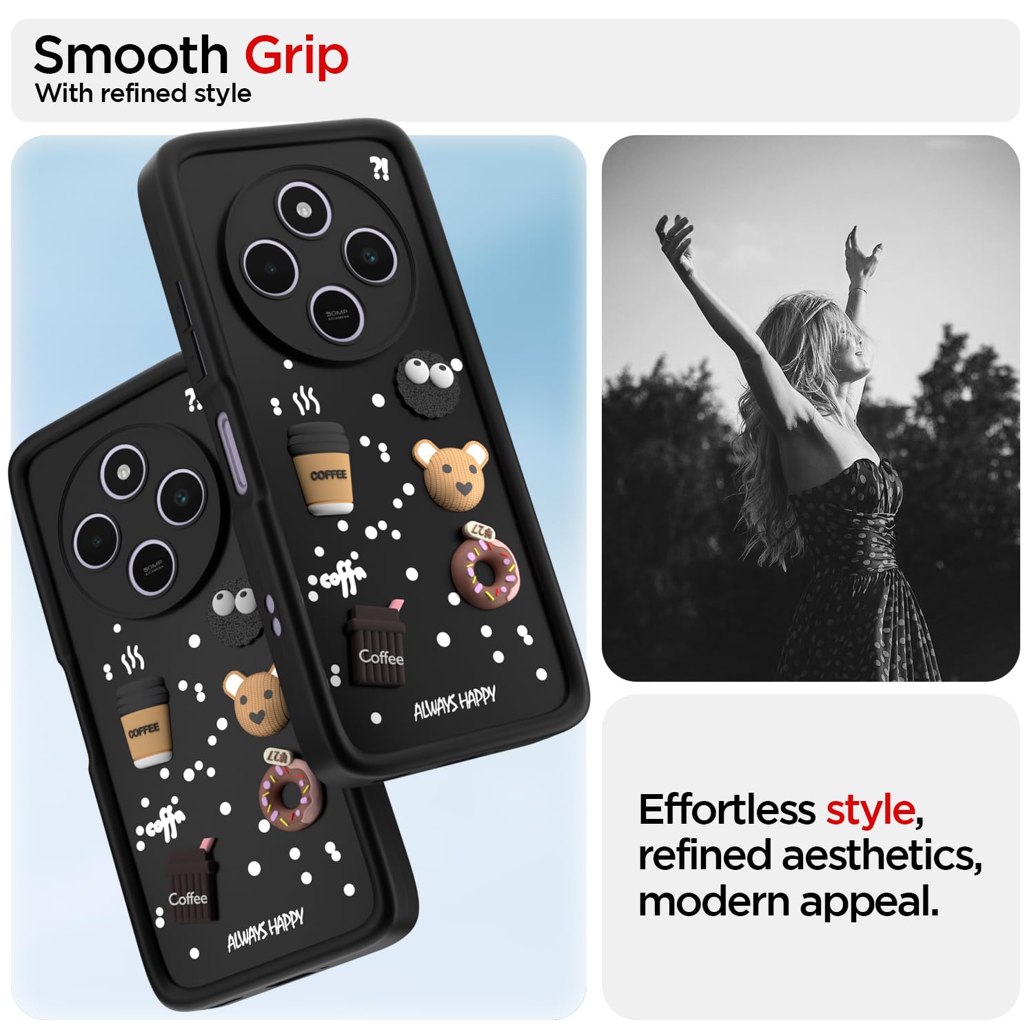 Pikkme Redmi A4 5G / Redmi 14C 5G / Poco C75 5G Cute Fun Cartoon 3D Bear Coffee Back Cover (Black)