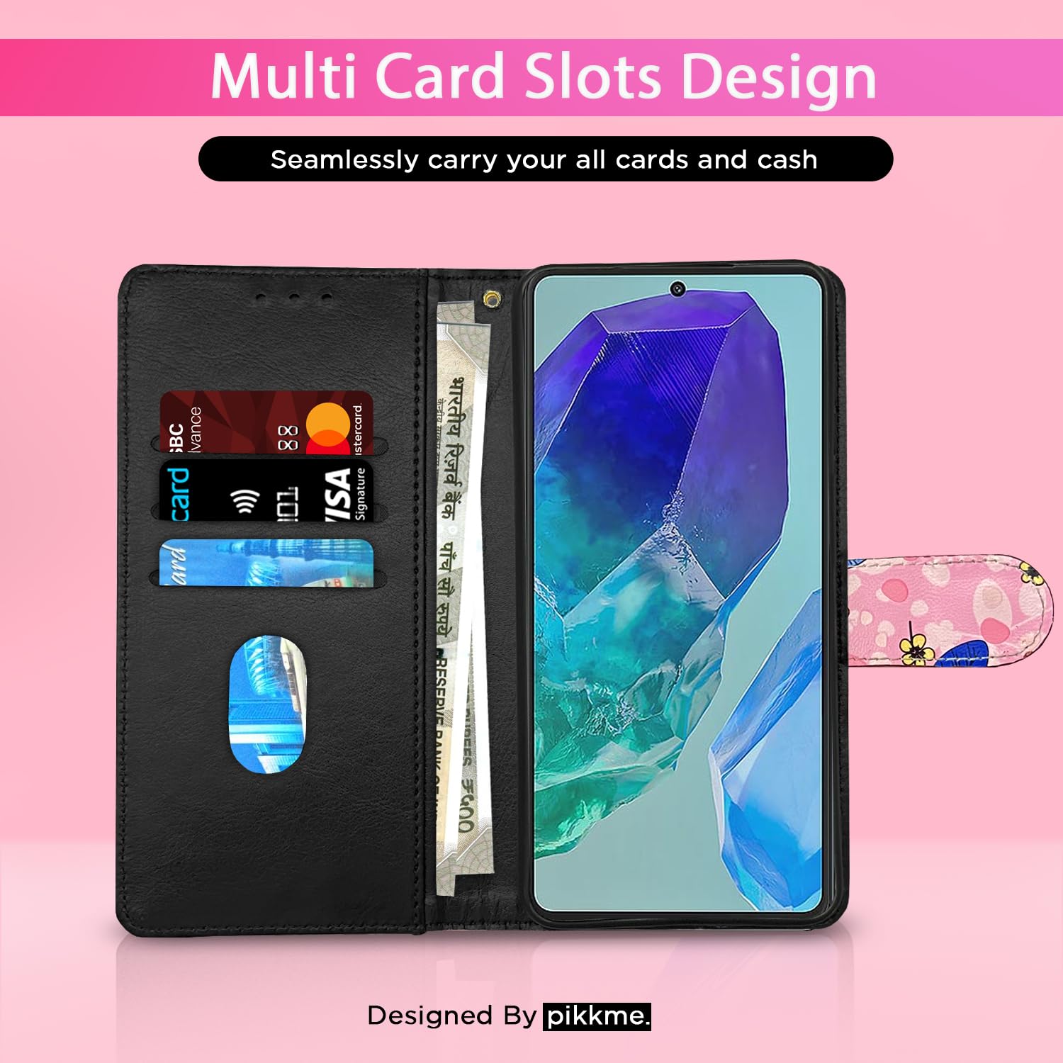 Pikkme pink flower mobile flip cover for Samsung M55/M55s/F55 5G – photo 2
