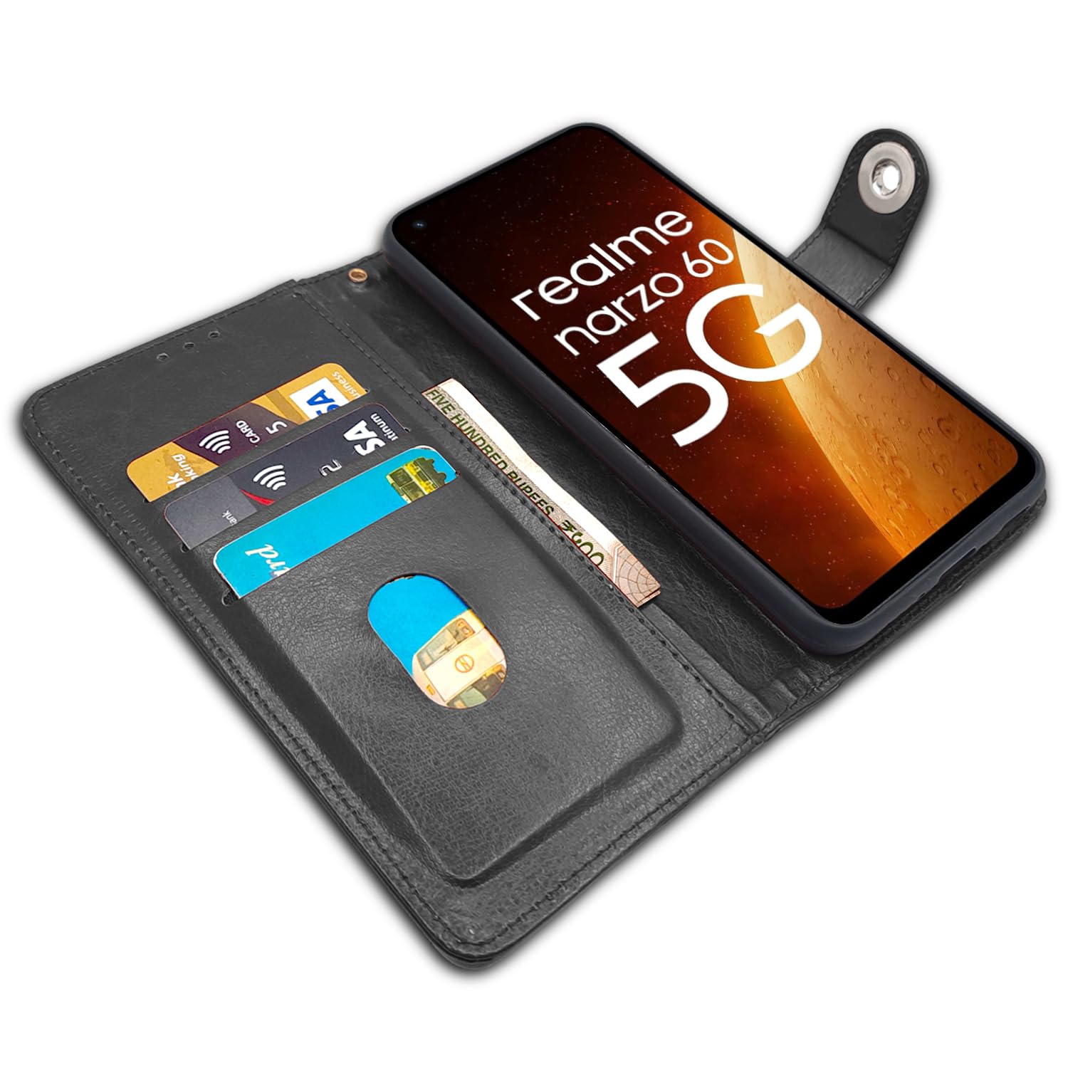 Pikkme Realme Narzo 60 5G black mobile flip cover – photo 3