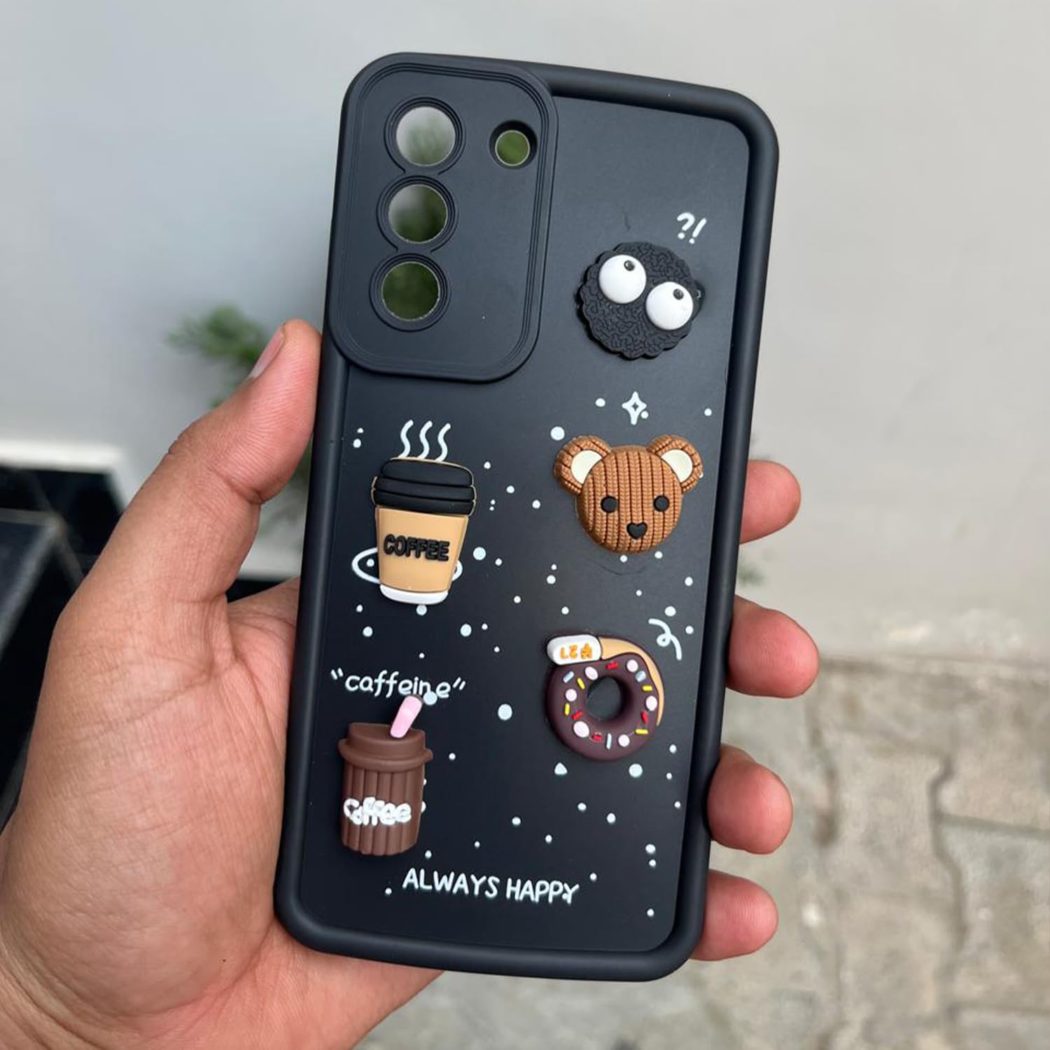 Pikkme Samsung Galaxy S21 FE 5G Cute Fun Cartoon 3D Bear Coffee Back Cover (Black)