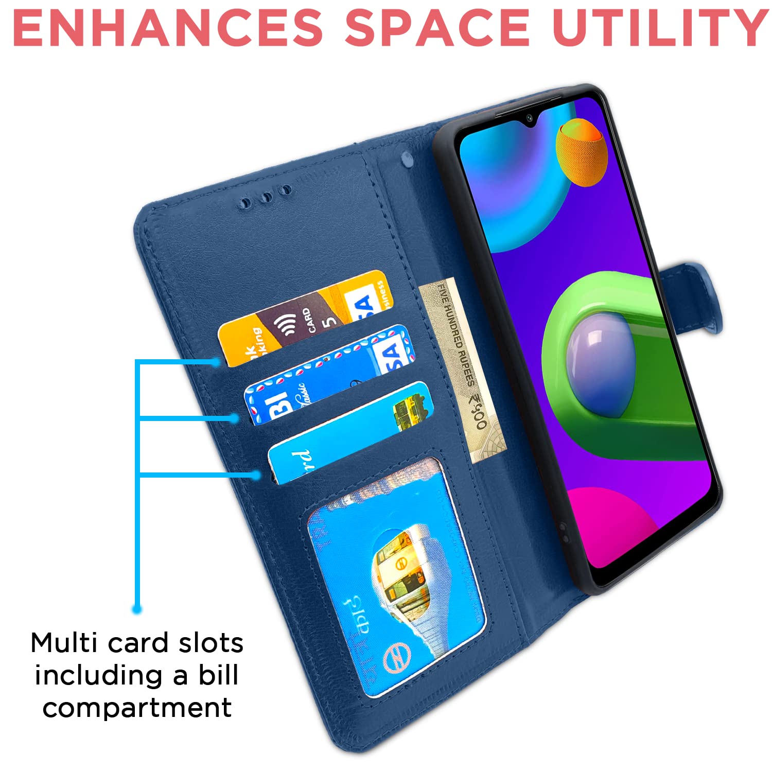 Pikkme Samsung Galaxy M02 Flip Cover Vintage Flip Cover (Blue)