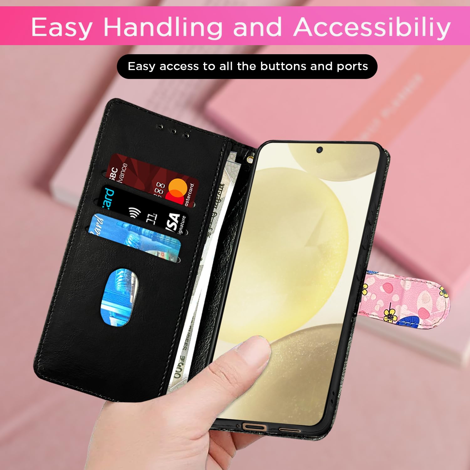 Pink flower mobile flip cover for Samsung S24 5G – Pikkme – photo 4