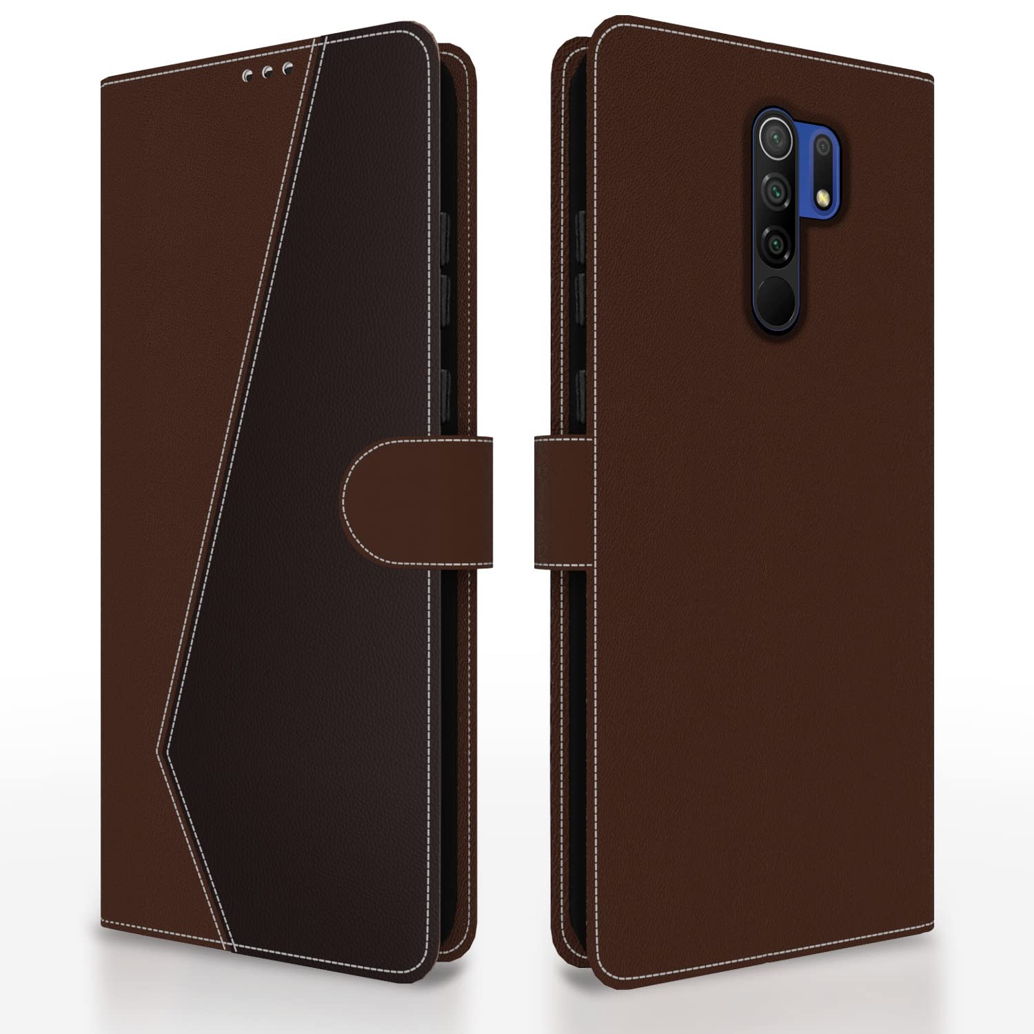 Pikkme brown & coffee wallet flip cover for Redmi 9 Prime/Poco M2