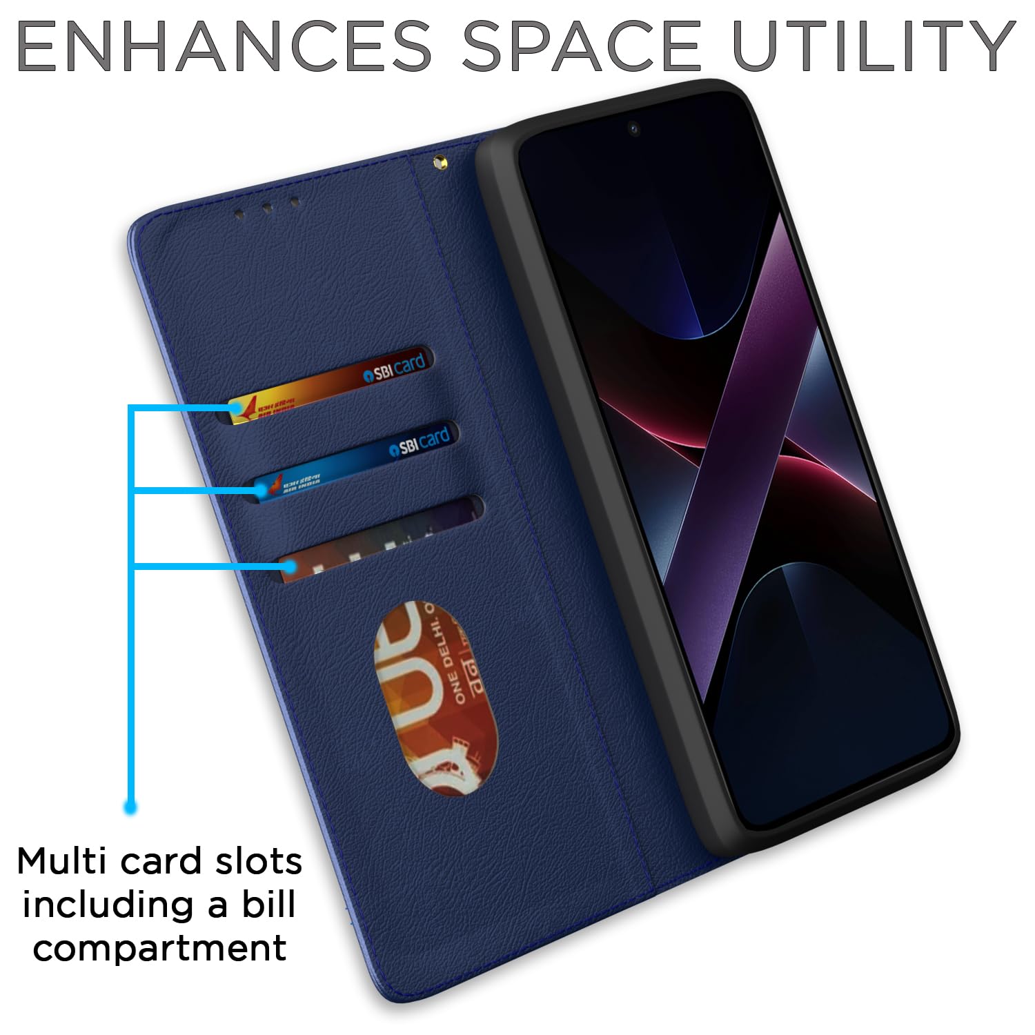 POCO X7 Pro 5G wallet flip cover in blue by Pikkme – photo 3
