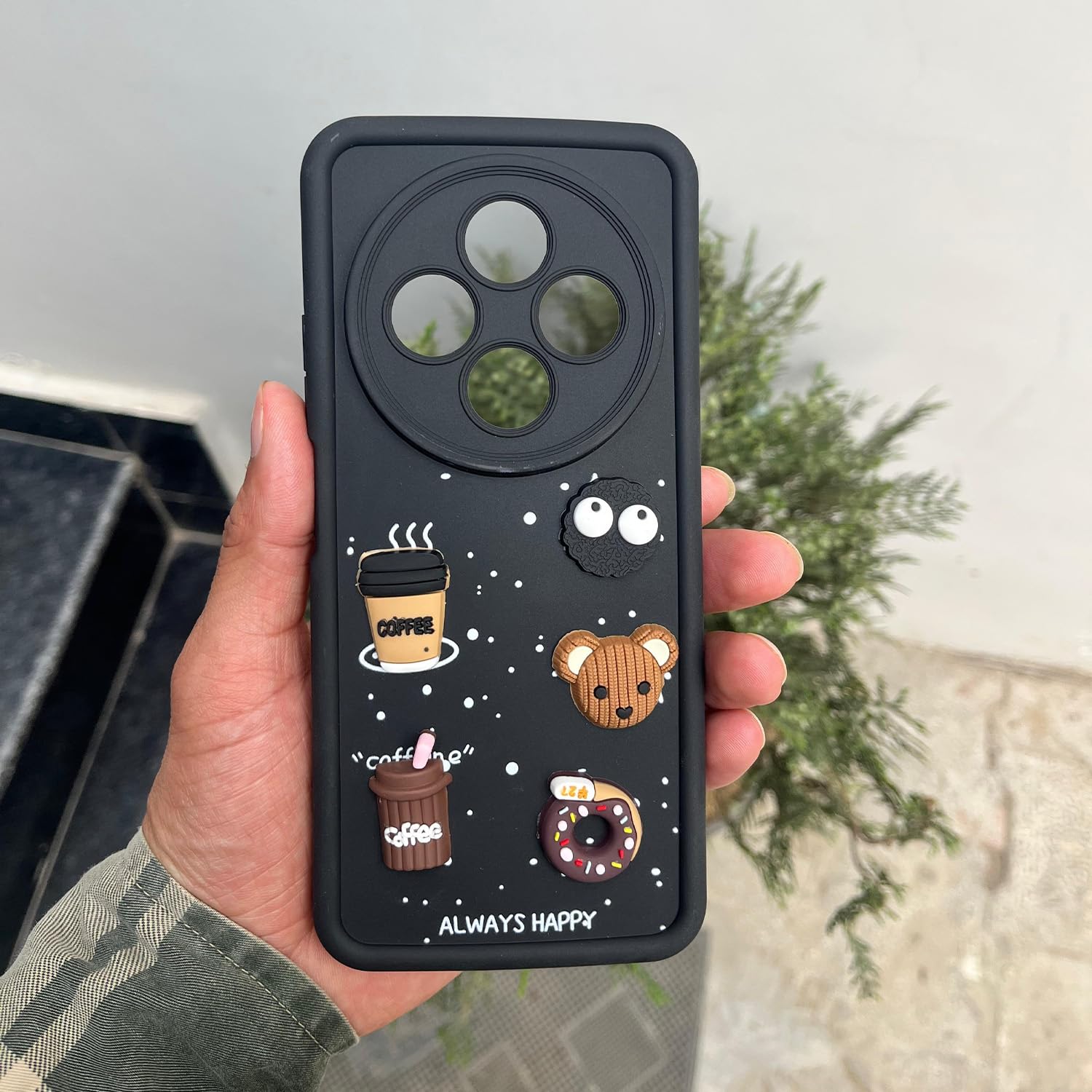 Pikkme Redmi A4 5G / Redmi 14C 5G / Poco C75 5G Cute Fun Cartoon 3D Bear Coffee Back Cover (Black)