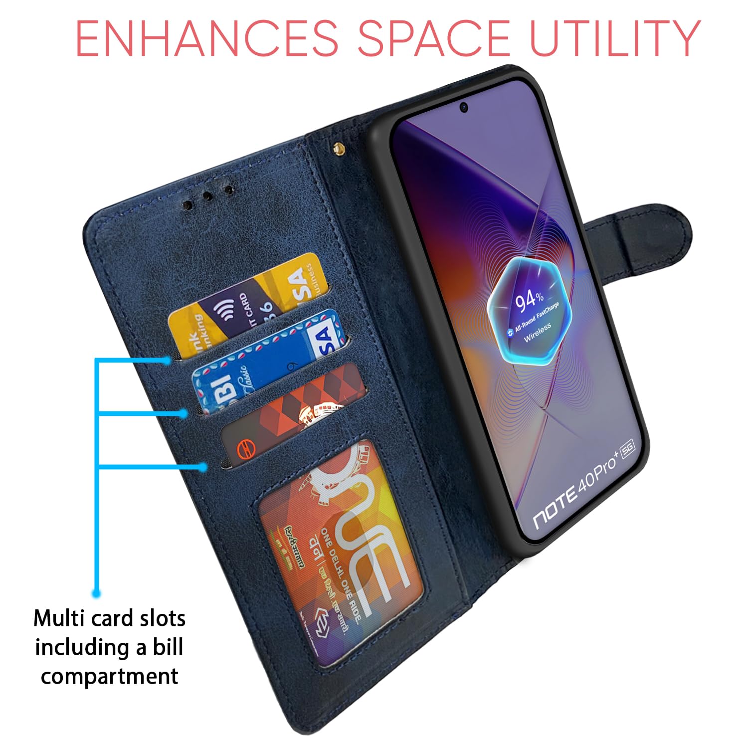 Infinix Note 40 Pro Plus 5G Magnetic wallet flip cover in navy & light blue by Pikkme – photo 5
