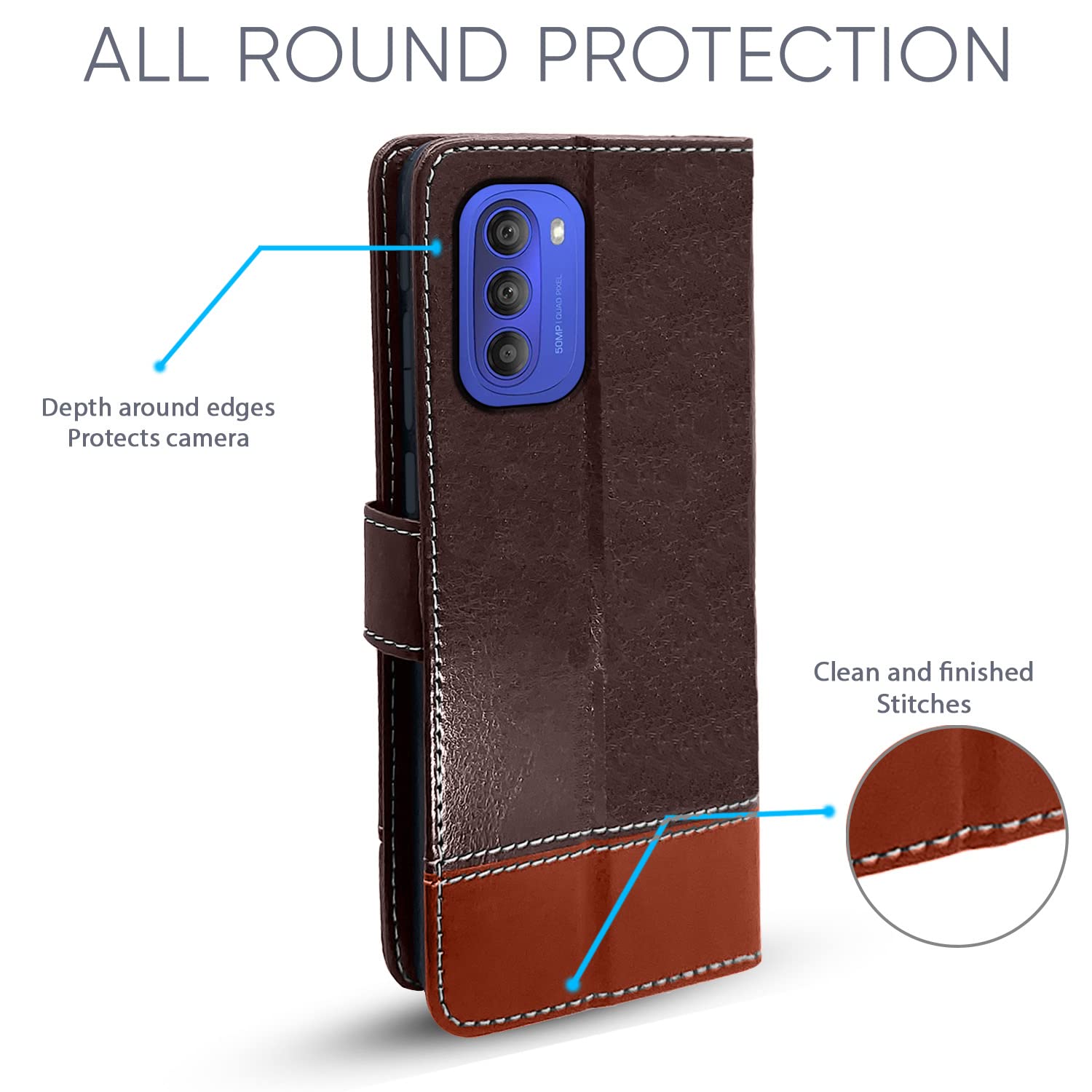 Moto G51 5G Magnetic mobile flip cover in coffee & brown by Pikkme – photo 2