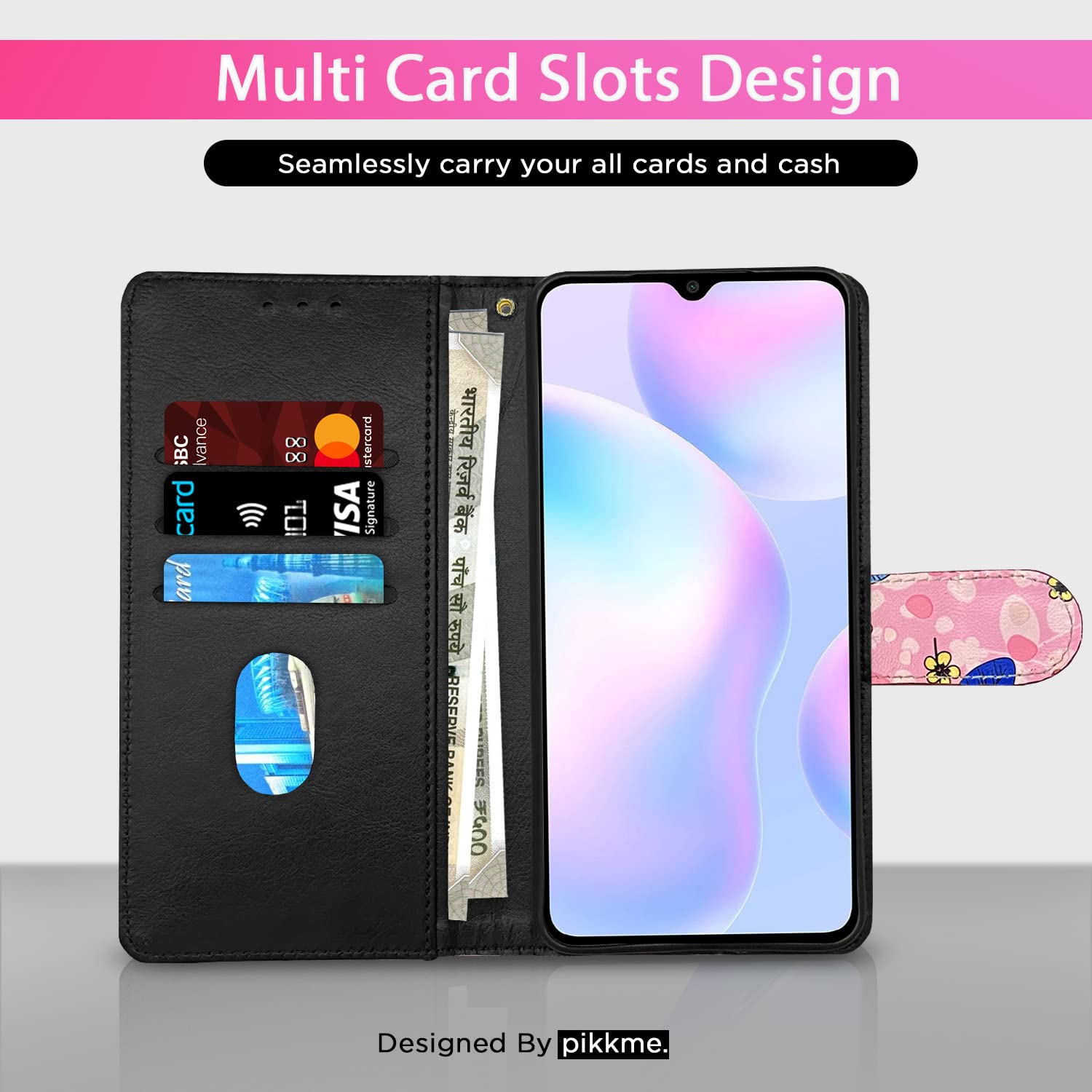 Pikkme Redmi 9A / 9A Sport / 9i / 9i Sport Flower Flip Cover for Girls (Pink)