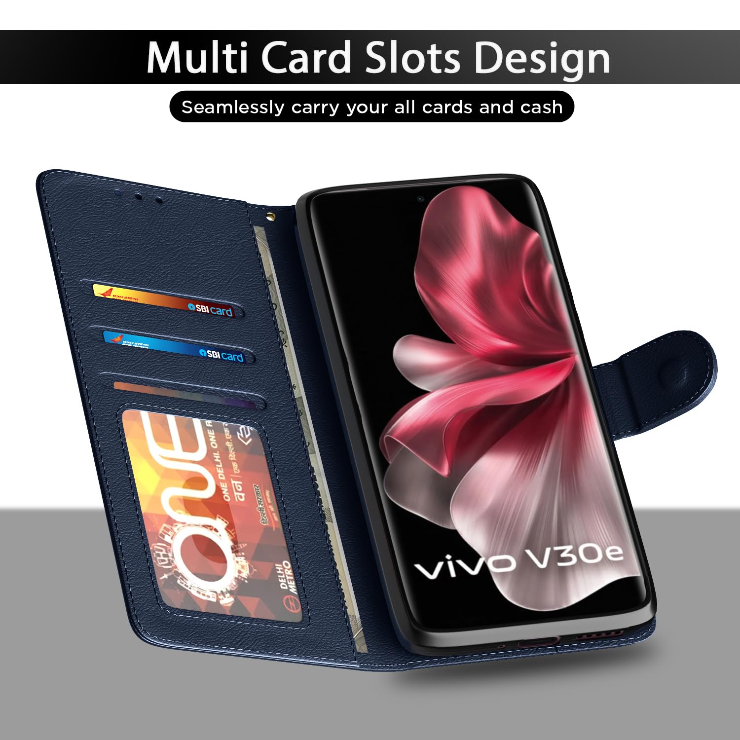 Blue wallet flip cover for Vivo V30e 5G – Pikkme – photo 5