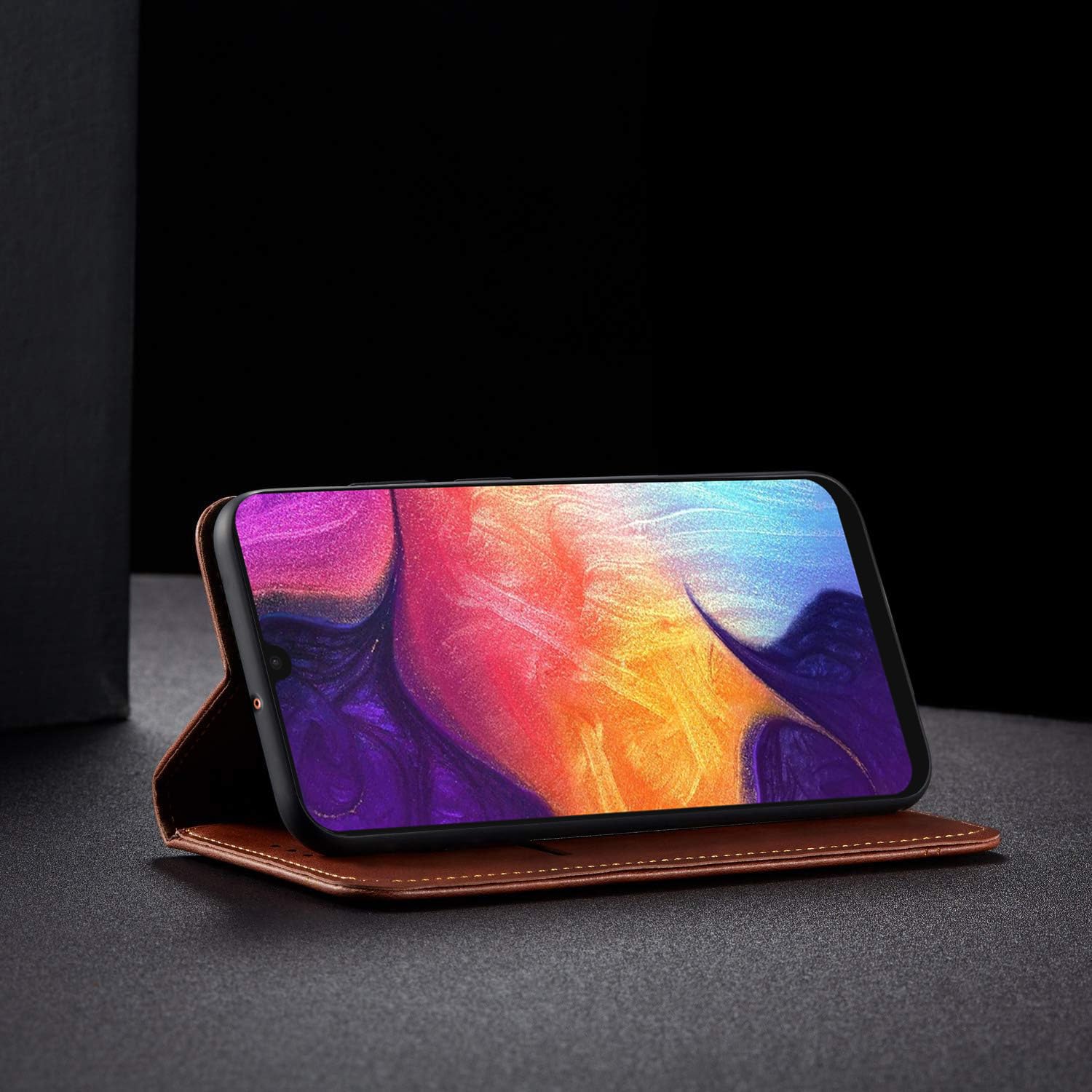 Pikkme Samsung Galaxy A50 Premium Leather Magnetic Flip Cover (Brown)
