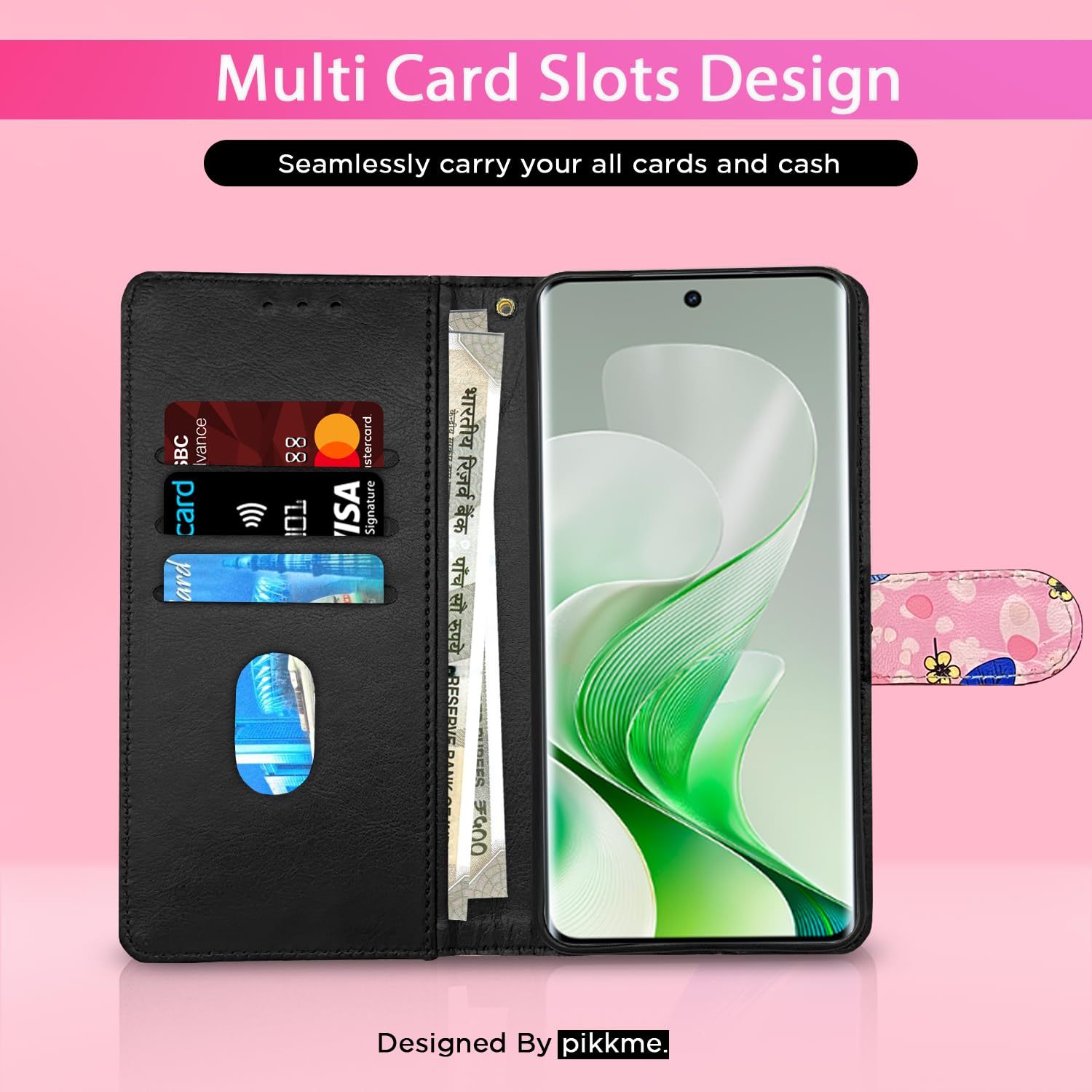 Pikkme pink flower wallet flip cover for Vivo V40e/iQOO Z9s 5G – photo 2