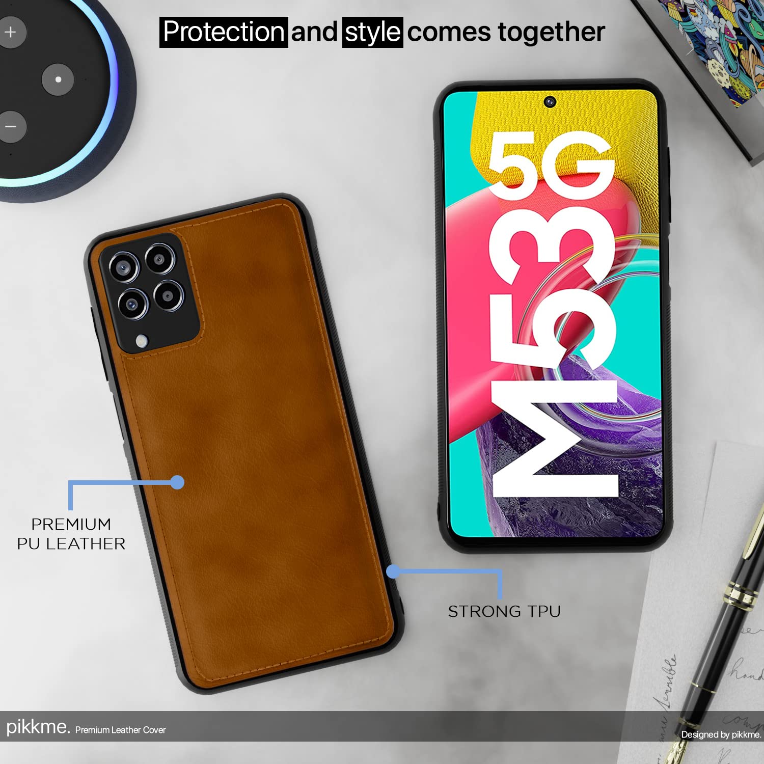 Pikkme Samsung Galaxy M53 5G Leatherback Back Case | Brown