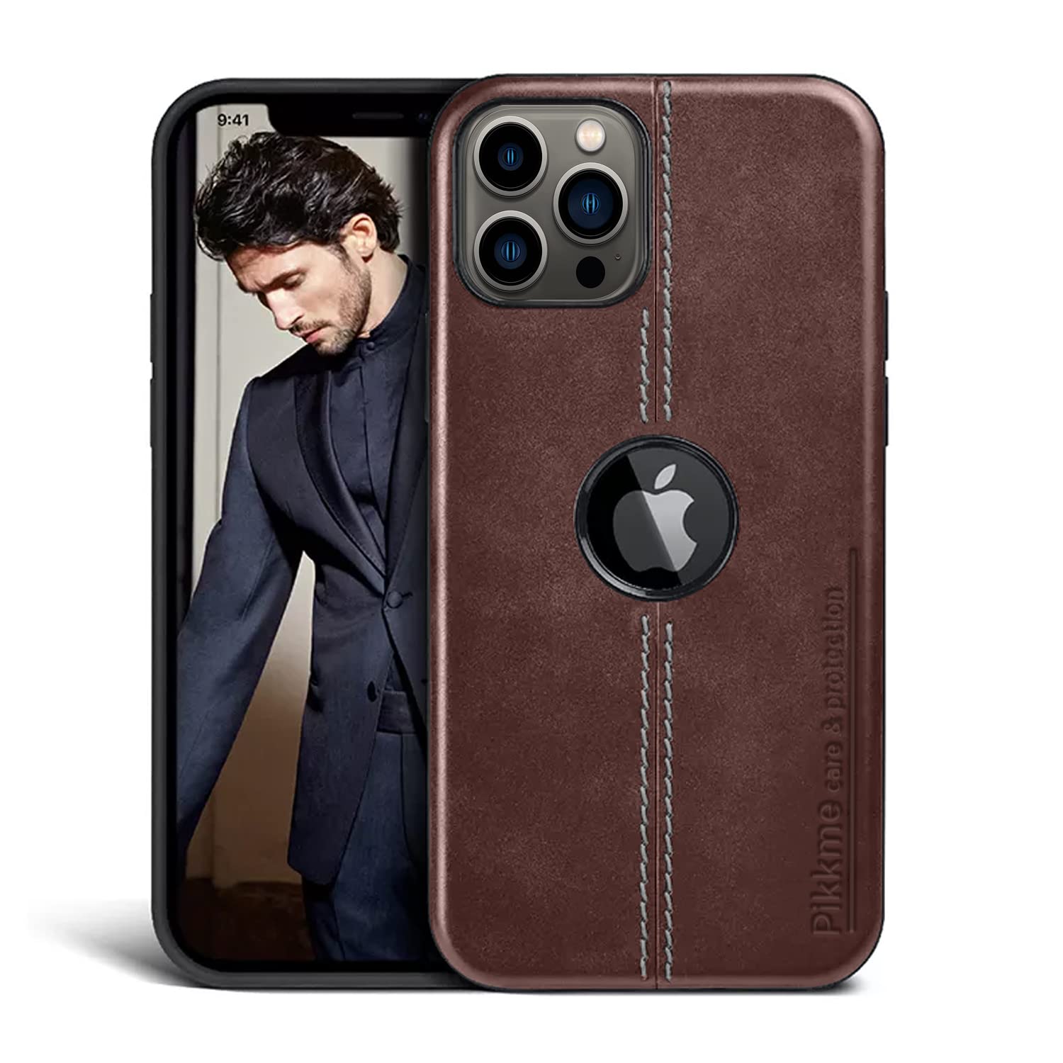 Pikkme brown Leather mobile cover for iPhone 13 Pro Max