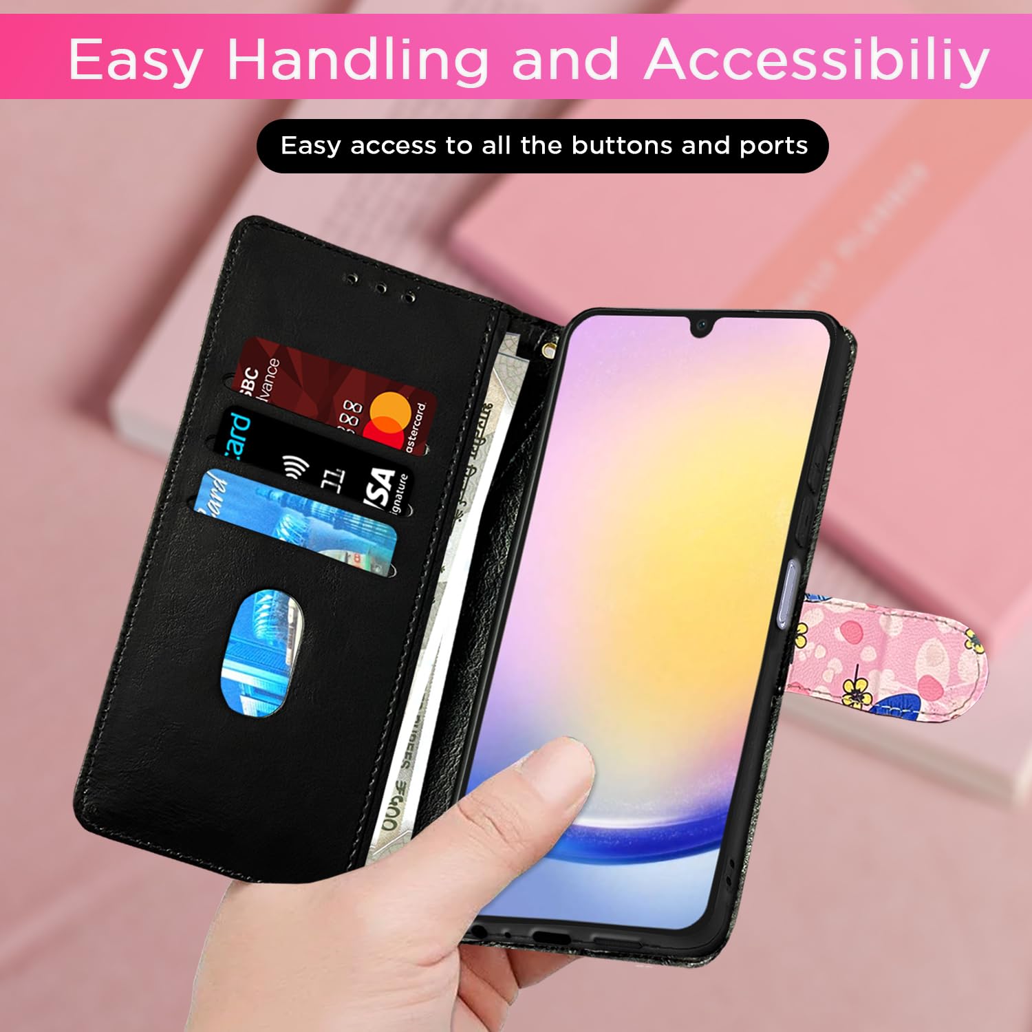 Pikkme Samsung Galaxy A15 5G Flower Flip Cover (Pink)