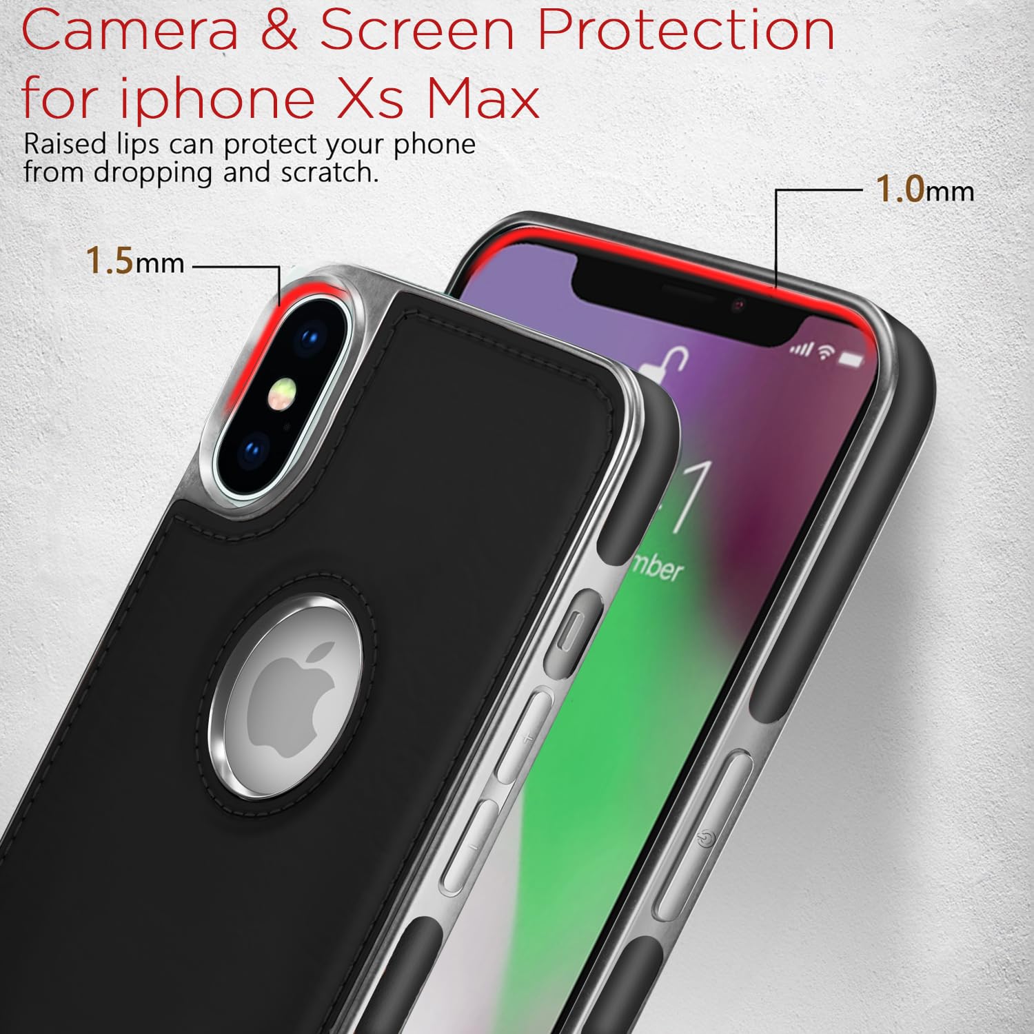 Pikkme iPhone Xs Max Silver Electroplated Chrome Leather Back Cover (Black)
