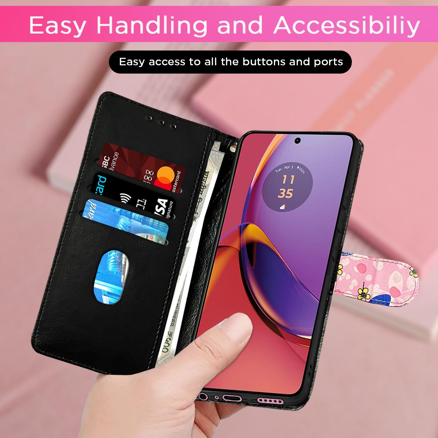 Pikkme pink flower wallet flip cover for Moto G84 5G – photo 7
