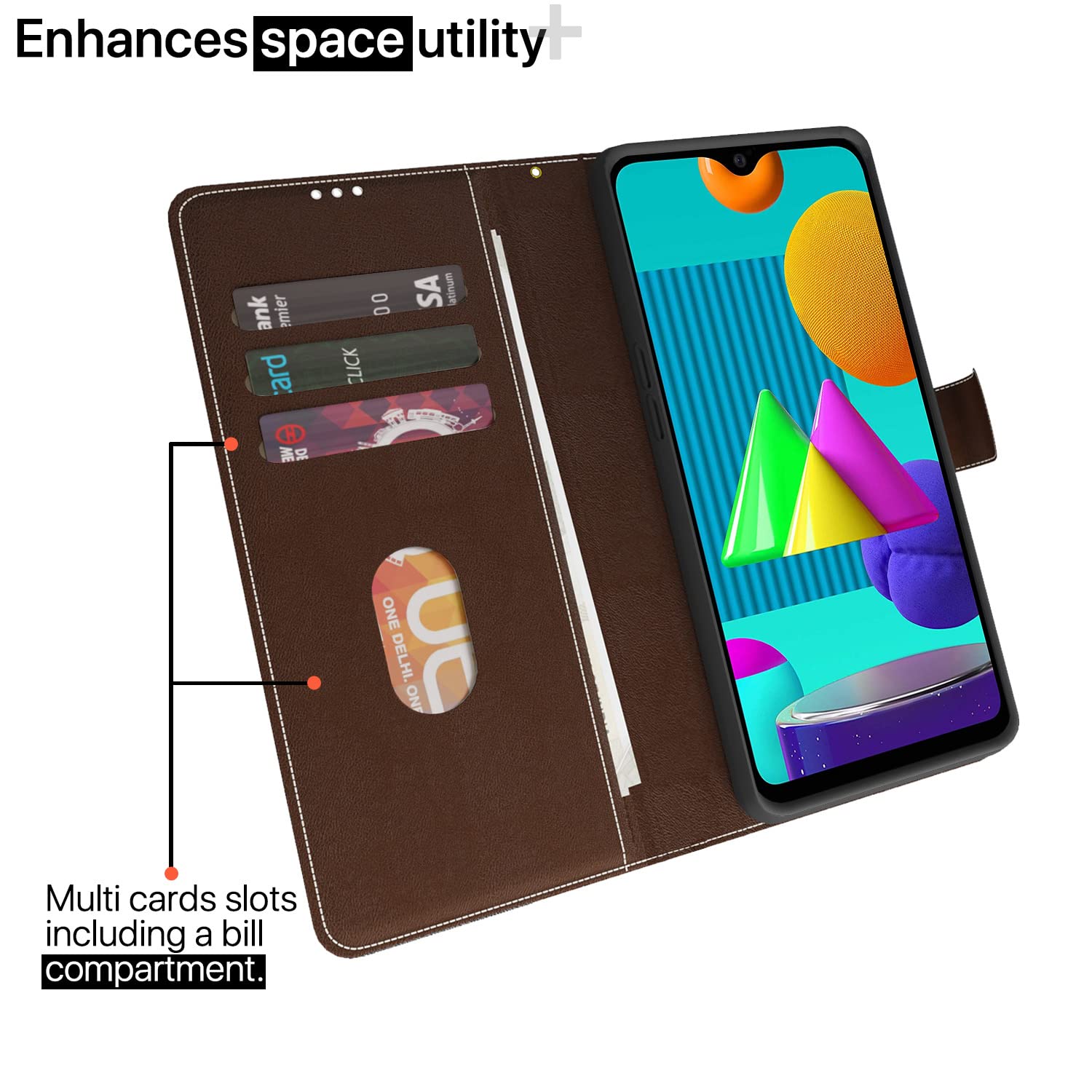 Brown & coffee Magnetic wallet flip cover for Samsung M01 – Pikkme – photo 2