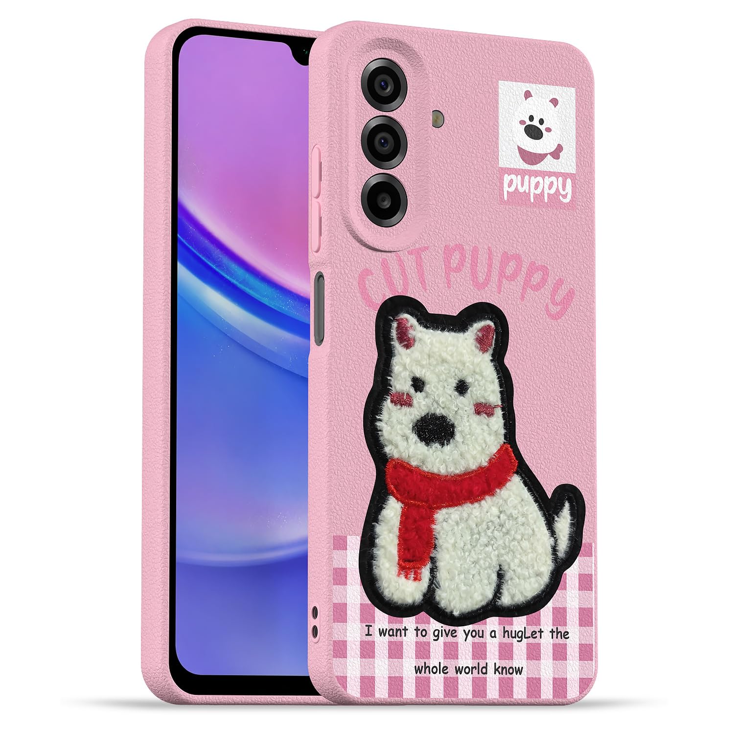 Pikkme pink Plush Patch mobile back cover for Samsung M17/A17/F17 5G