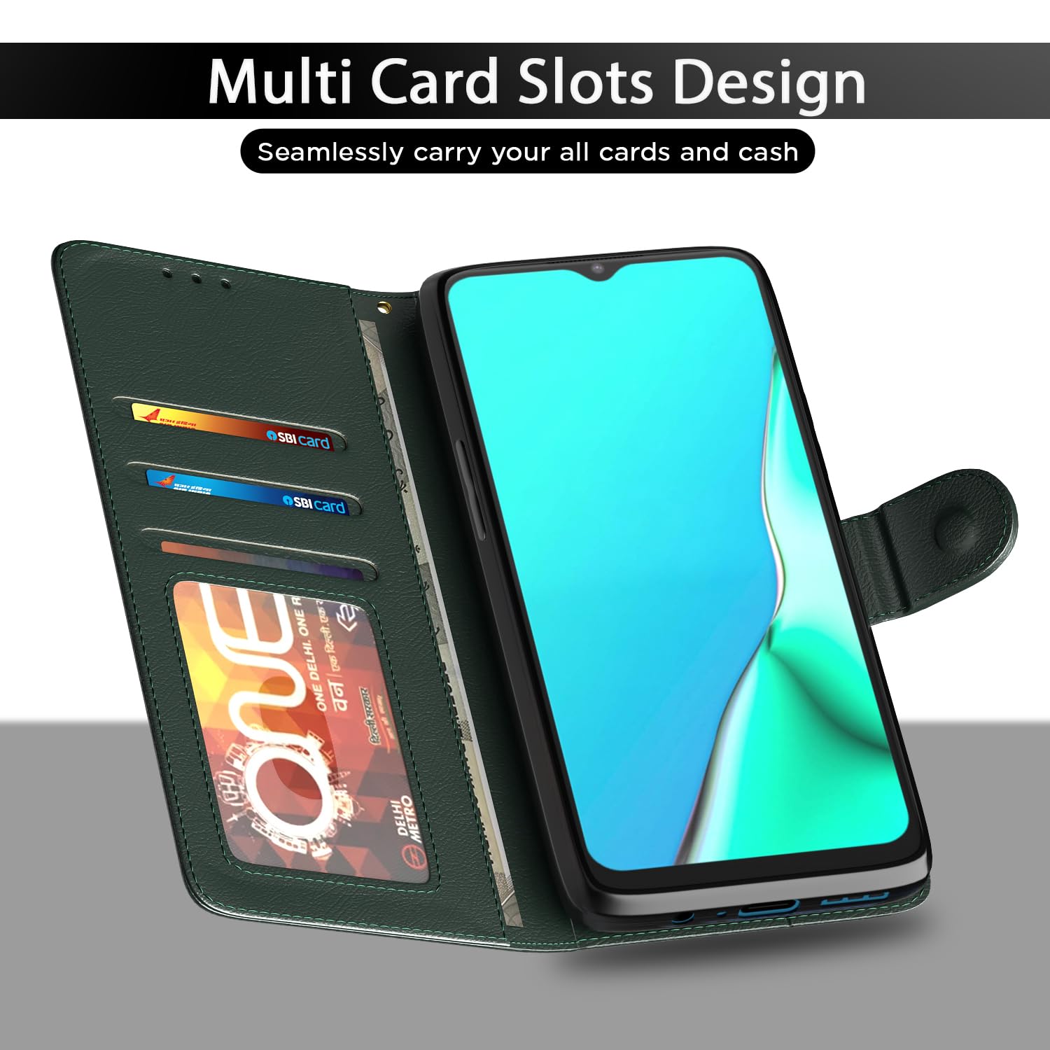 Green wallet flip cover for Oppo A5 2020/A9 2020 – Pikkme – photo 5