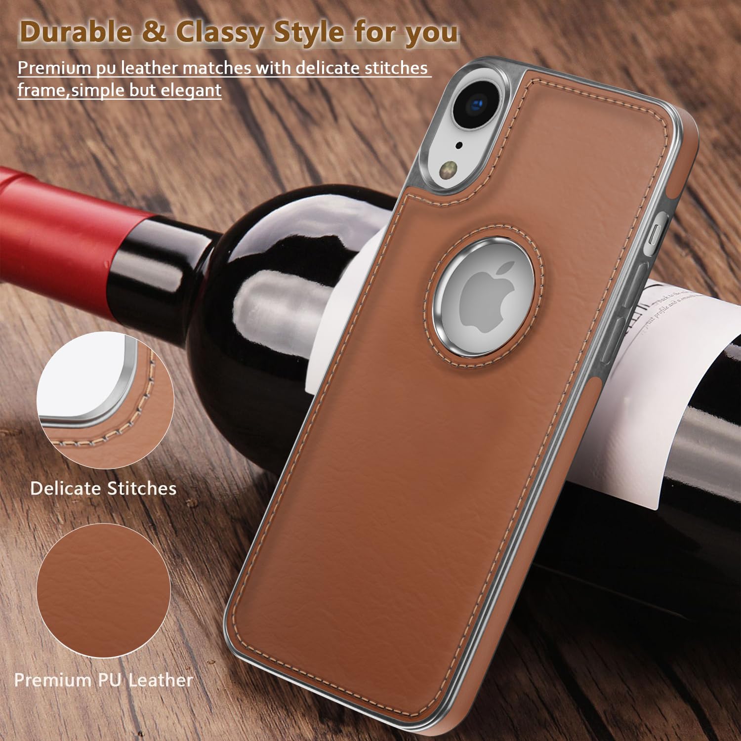 Pikkme iPhone XR Silver Electroplated Chrome Leather Back Cover (Tan)
