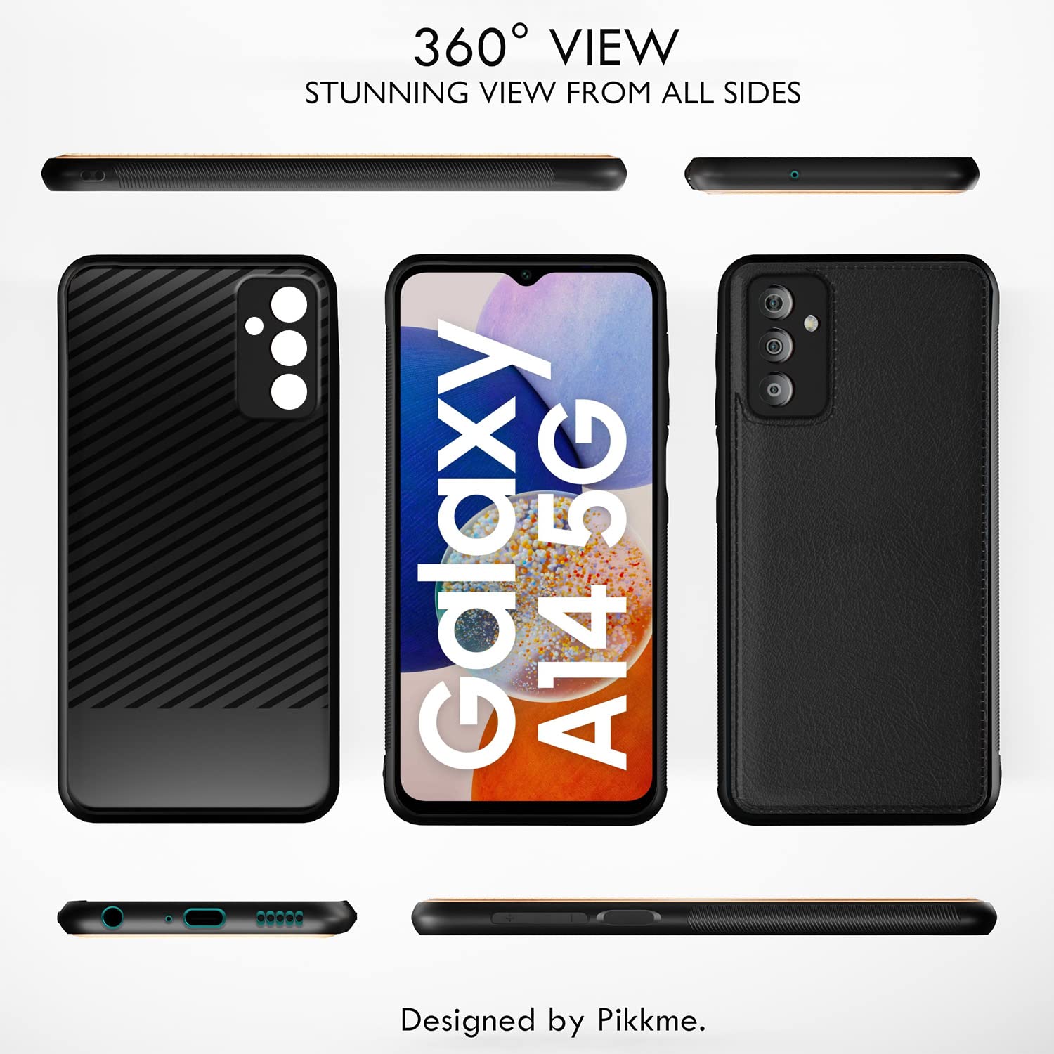 Pikkme Samsung Galaxy A14 5G Leather Back Cover (Black)