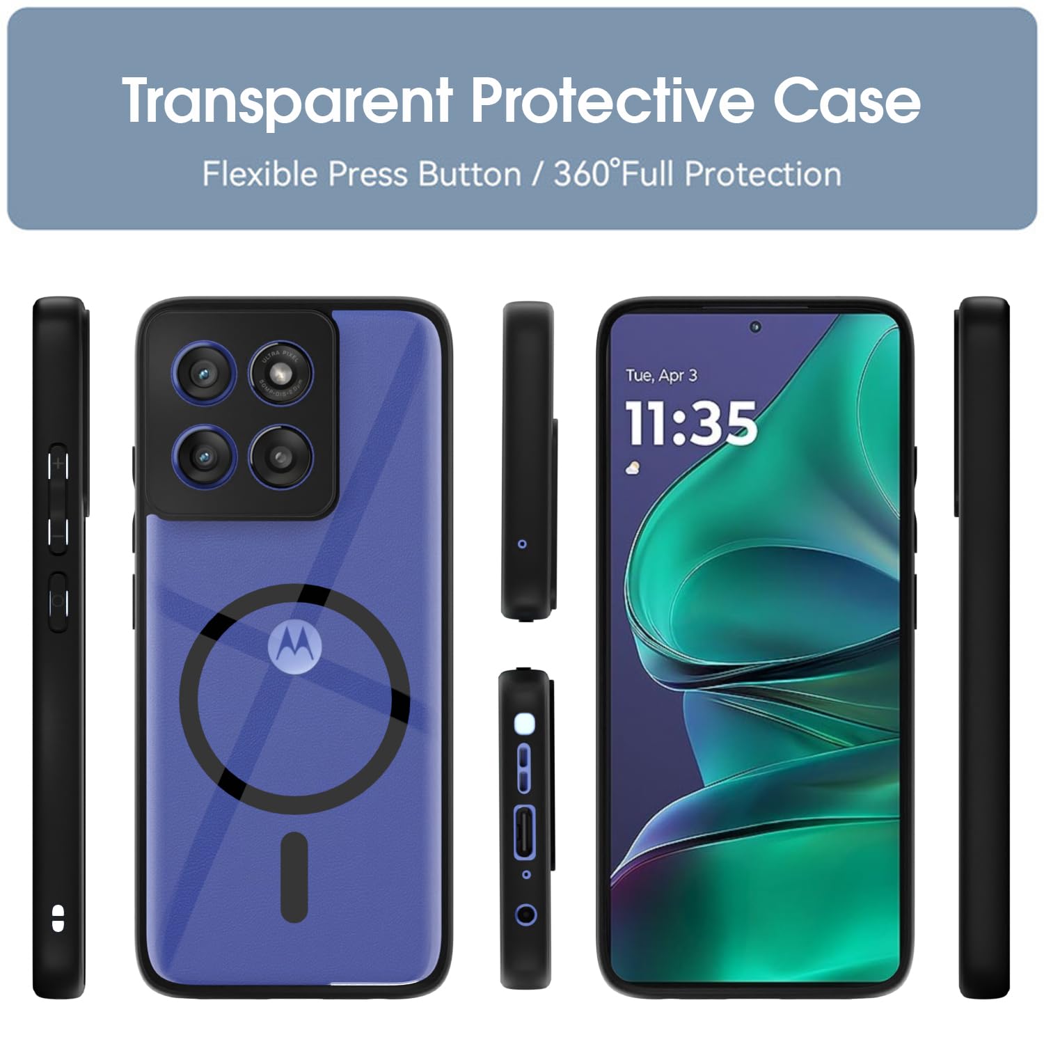 Pikkme Motorola Moto Edge 60 Stylus 5G Eagle 2 Mag-Safe Shockproof Hard Transparent Back Cover (Black)