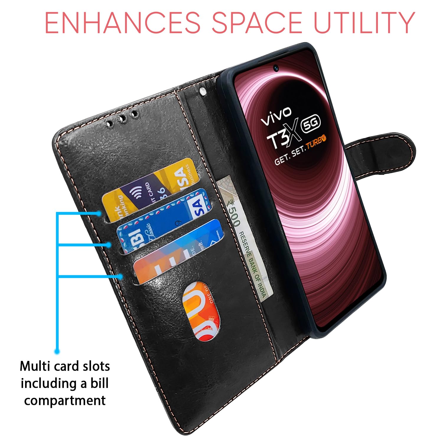 Black & brown Magnetic flip cover for Vivo T3x/Y200i 5G – Pikkme – photo 4