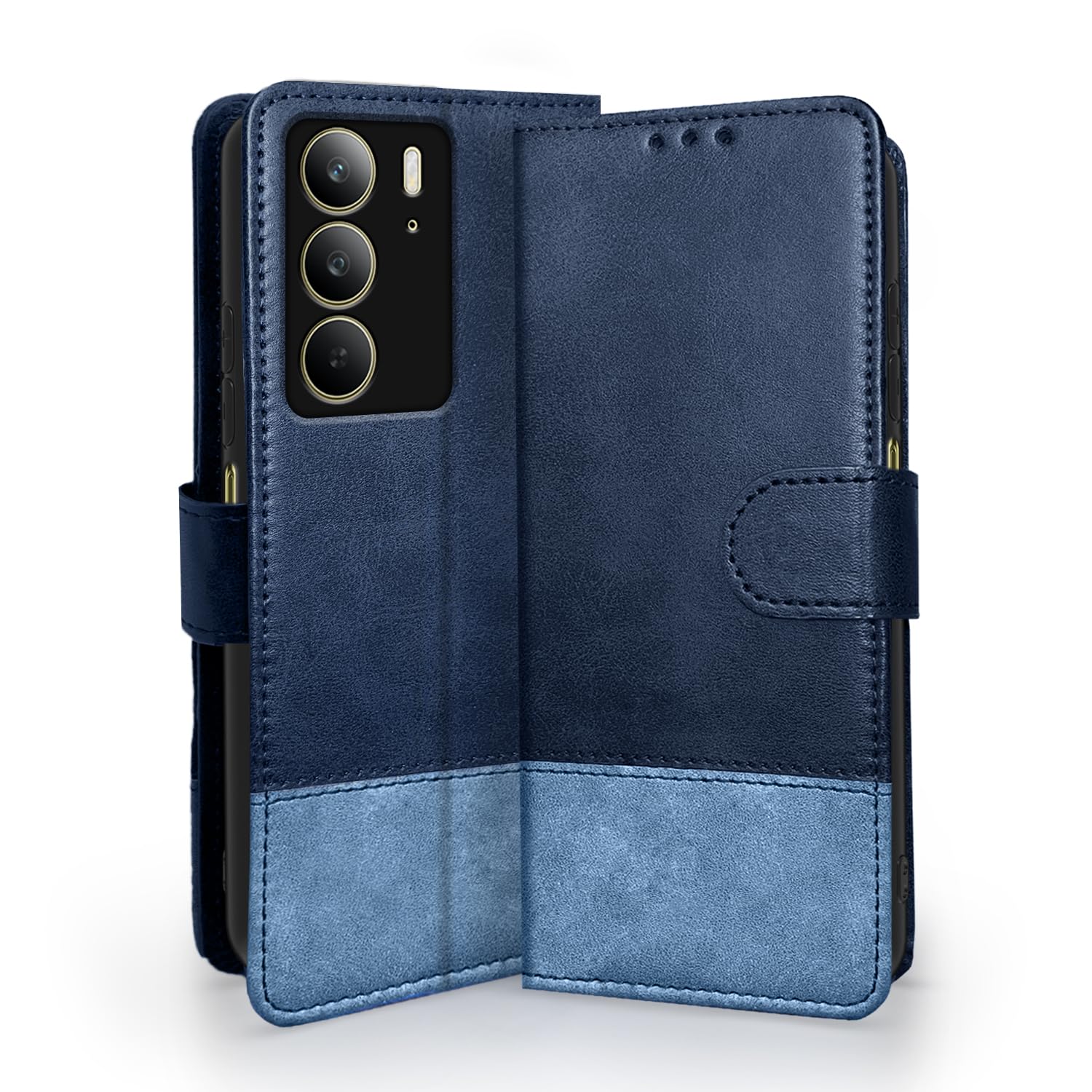 Pikkme navy & light blue wallet flip cover for Realme C75