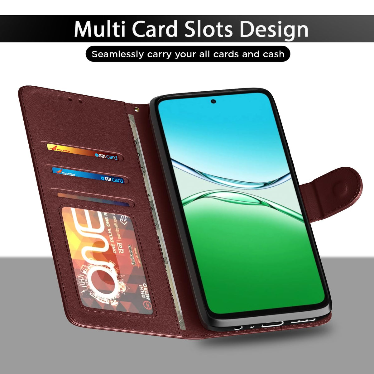 Oppo A5 5G Wallet wallet flip cover in brown by Pikkme – photo 5