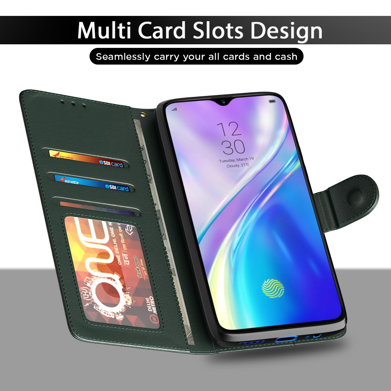 Realme XT Wallet wallet flip cover in green by Pikkme – photo 5