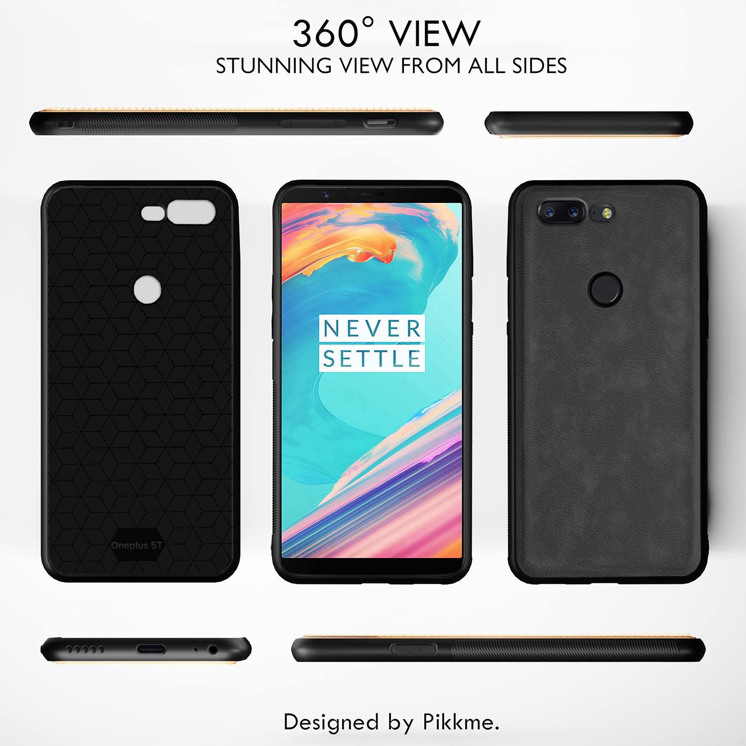 OnePlus 5T Leather mobile back cover in grey by Pikkme – photo 3