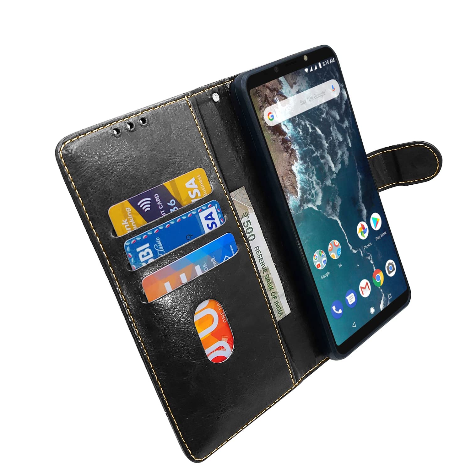 Black & brown Magnetic flip case for Mi A2 – Pikkme – photo 3