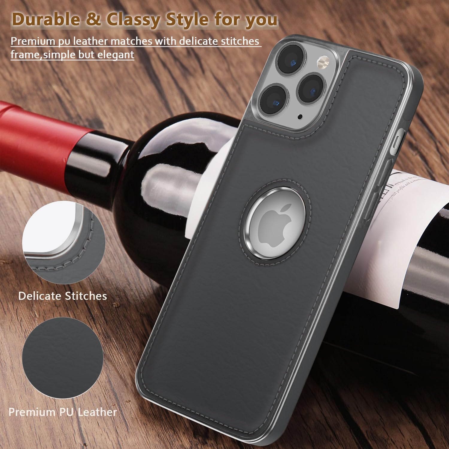 Pikkme iPhone 11 Pro Max Silver Electroplated Chrome Leather Back Cover (Gray)