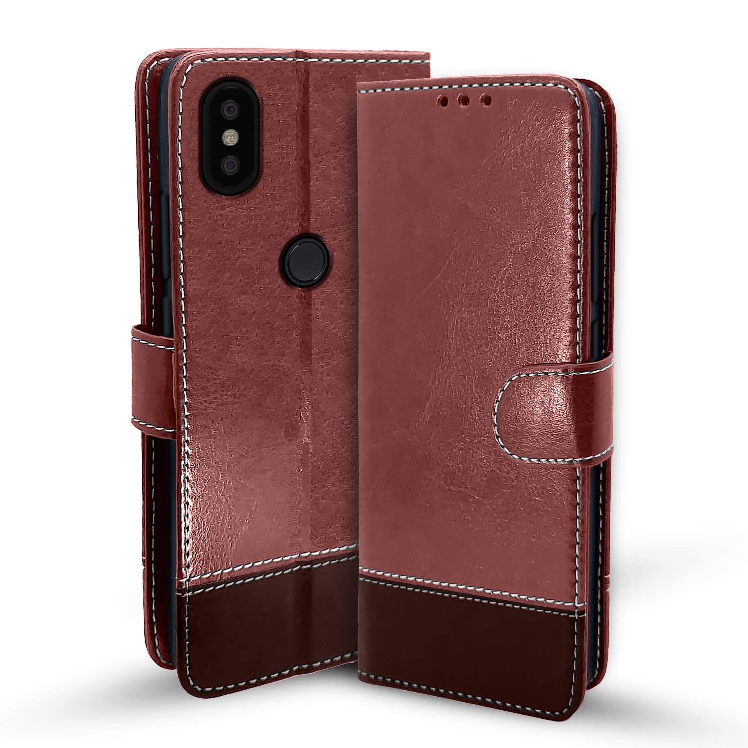 Mi A2 mobile flip cover in brown & coffee by Pikkme