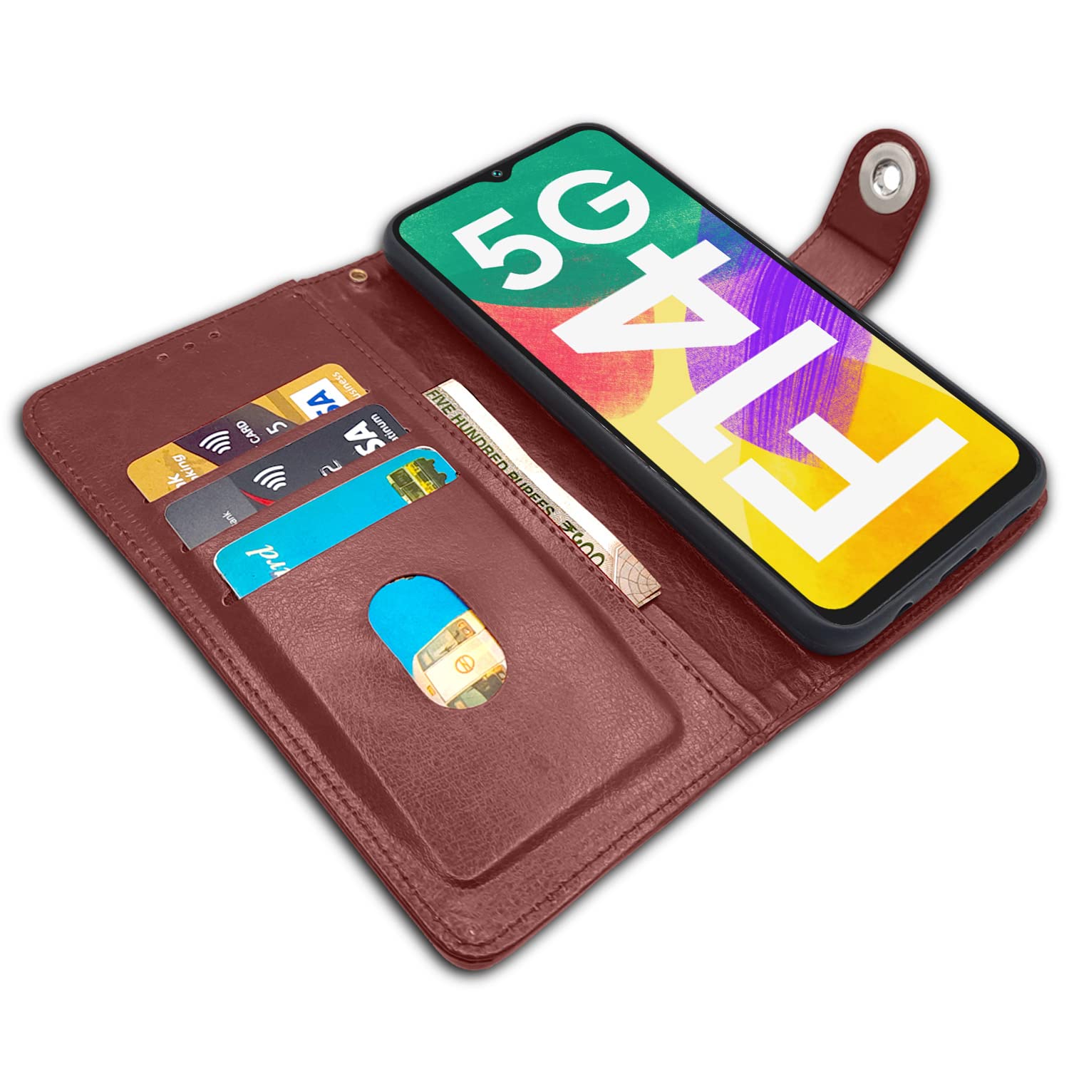 Brown mobile flip cover for Samsung F14 5G – Pikkme – photo 3