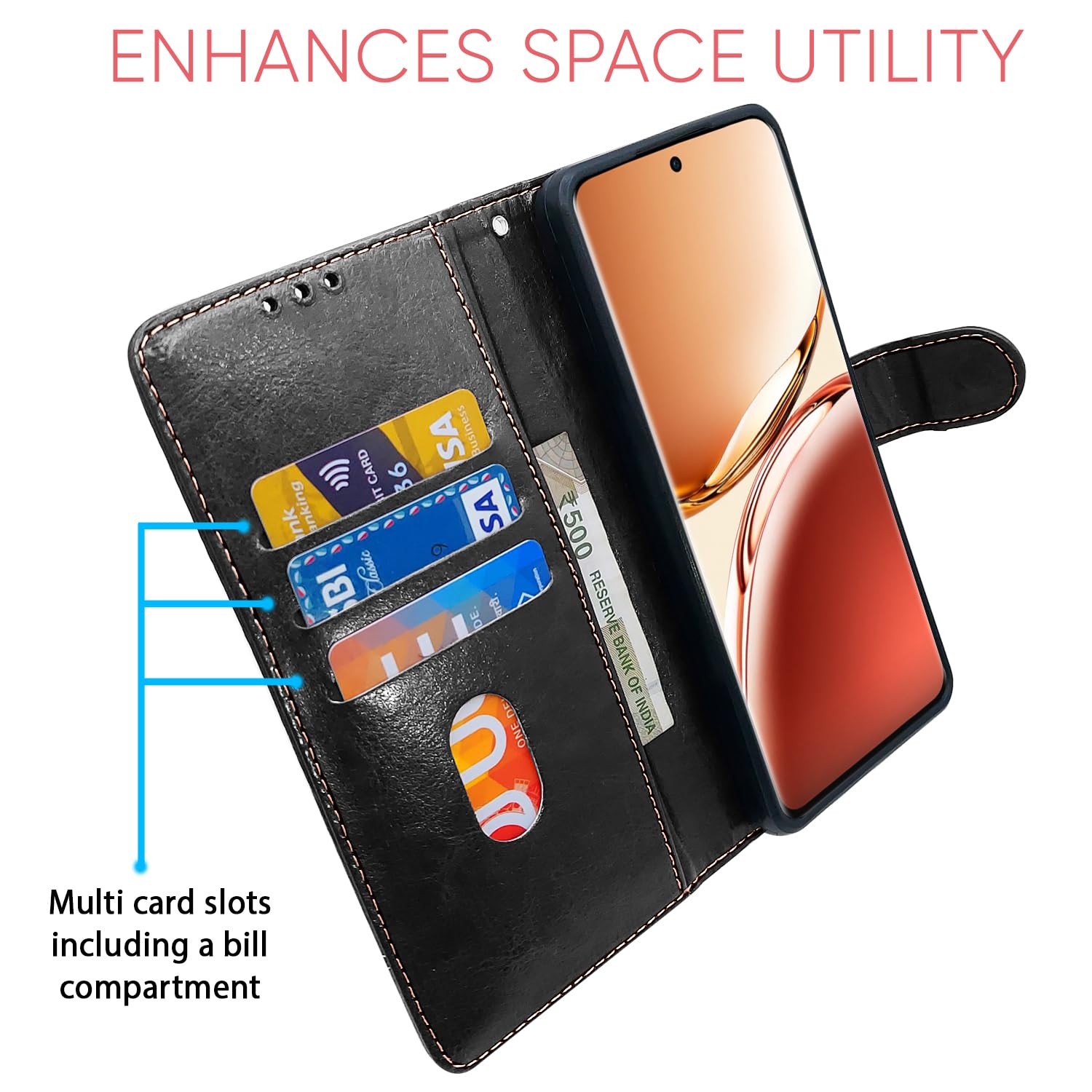 Black & brown Magnetic wallet flip cover for Oppo F27 Pro Plus 5G – Pikkme – photo 4