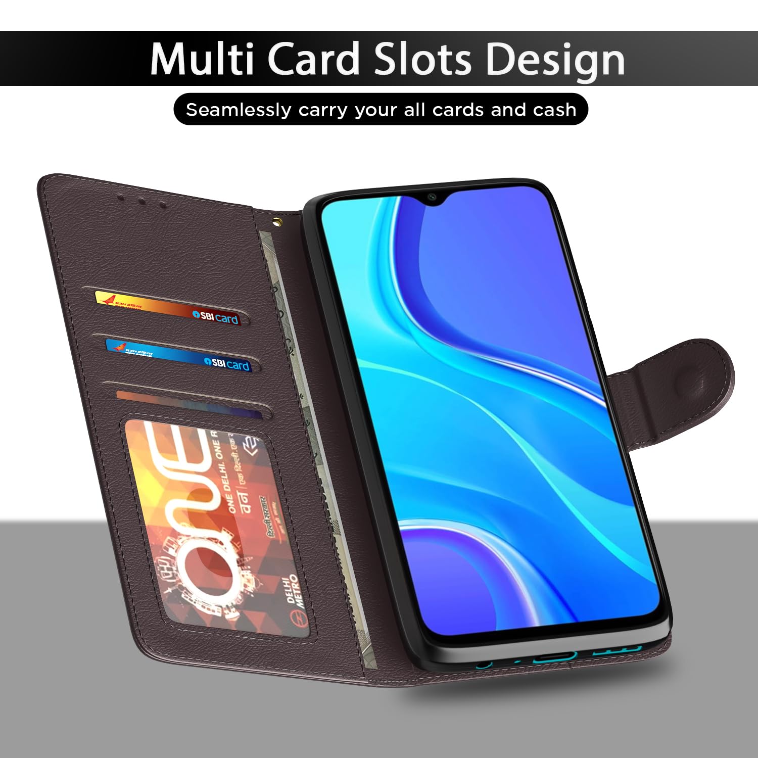 Pikkme Redmi 9 Prime Vintage Flip Cover (Coffee)