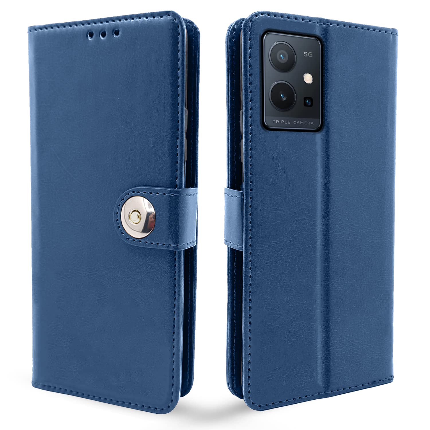 Vivo T1 5G / Vivo Y75 5G / iQOO Z6 5G Button Flip Cover -Blue