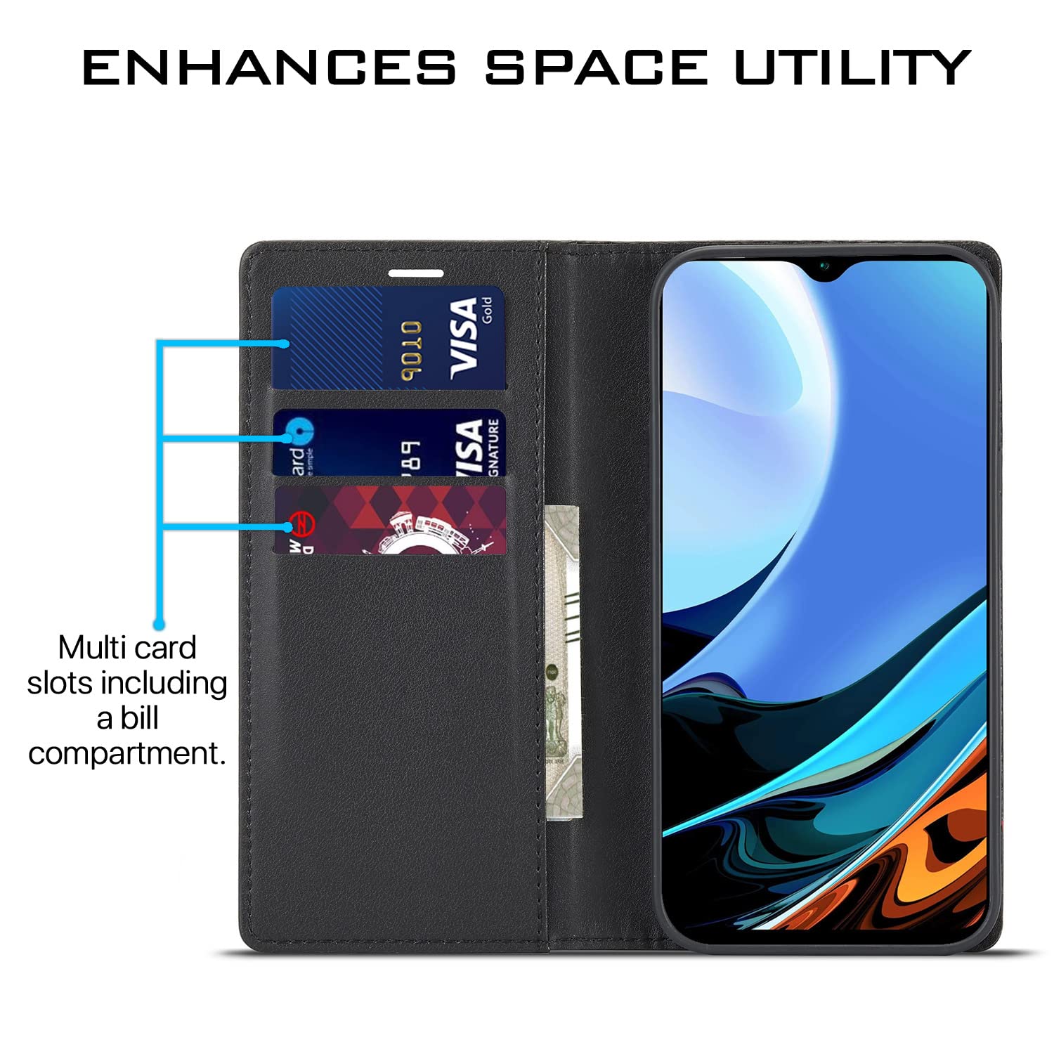 Redmi 9 Power flip cover in black by Pikkme – photo 3