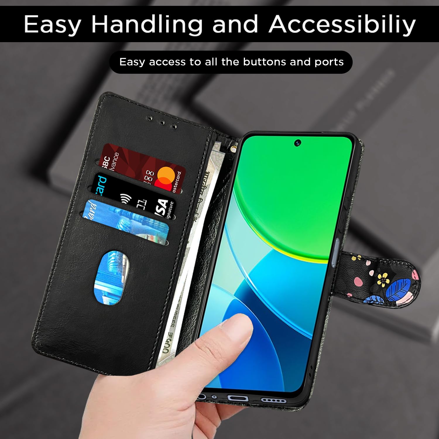 Black flower Wallet wallet flip cover for Vivo Y19s – Pikkme – photo 7