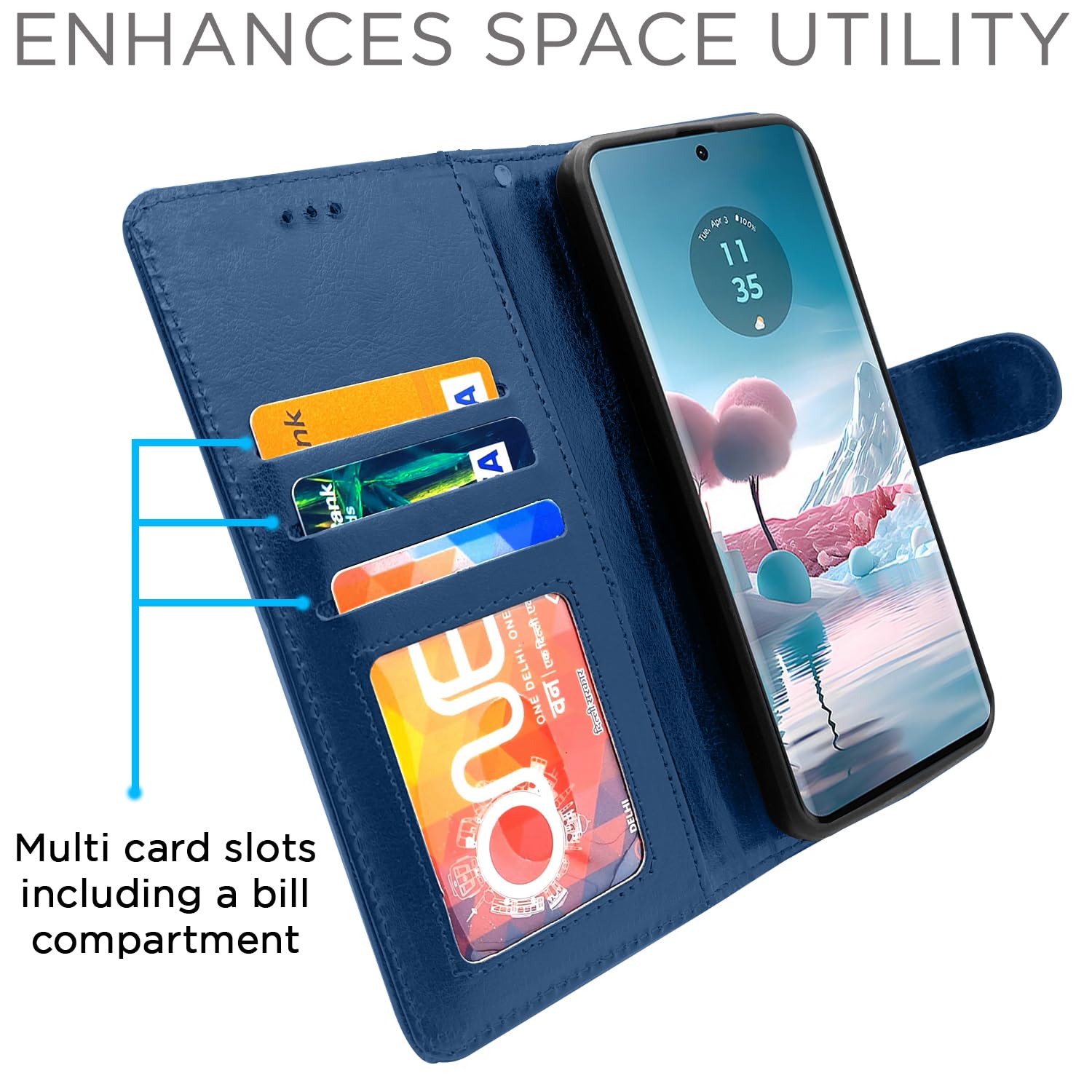 Moto Edge 40 Neo 5G wallet flip cover in blue by Pikkme – photo 2