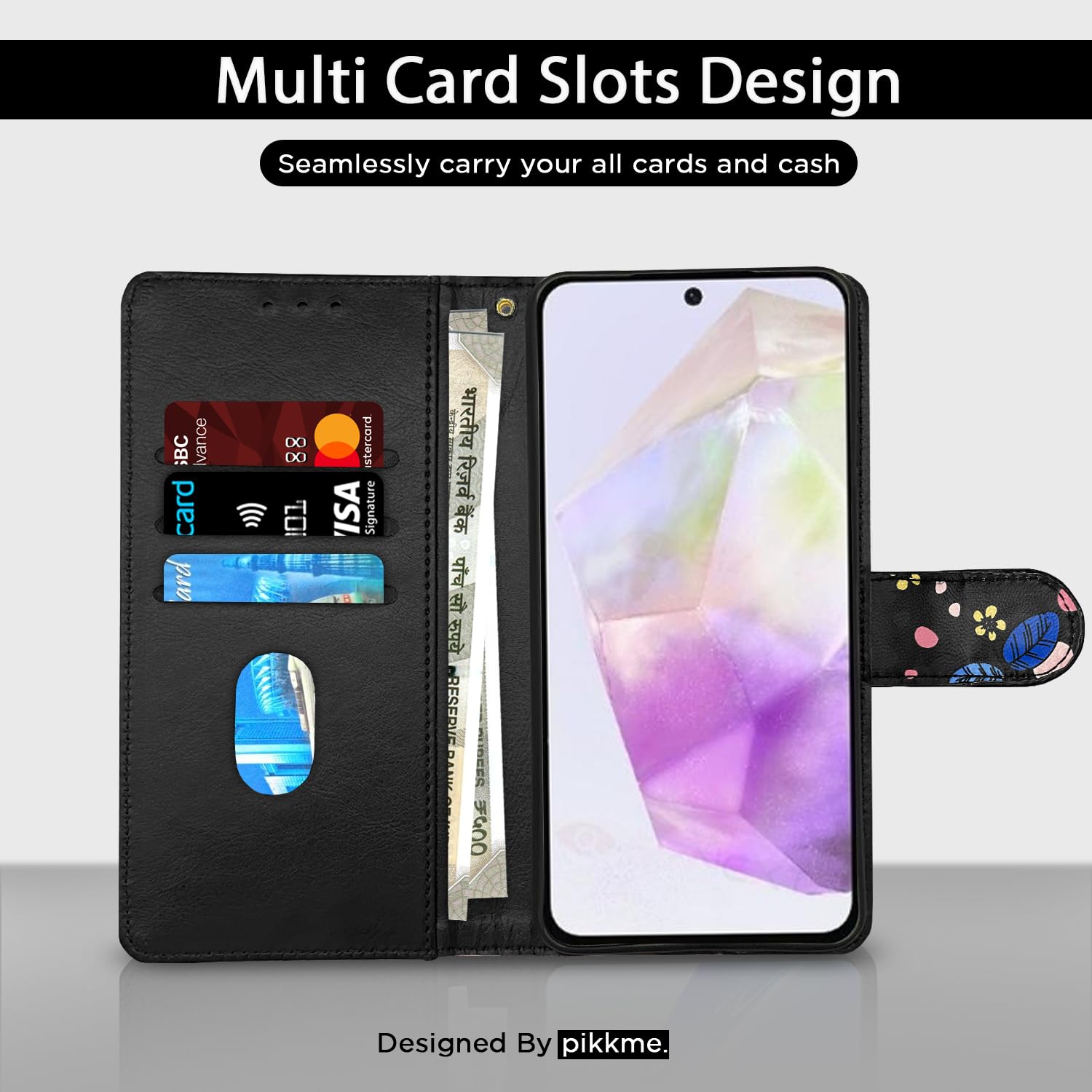 Black flower flip cover for Samsung A56 5G – Pikkme – photo 2