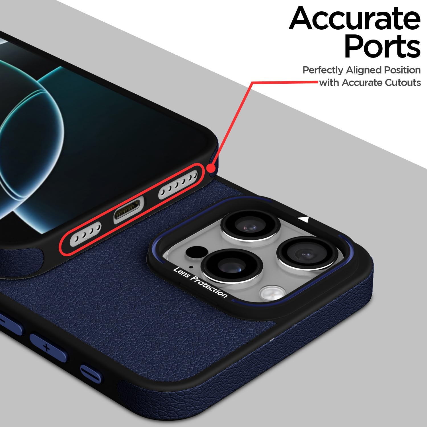 Pikkme iPhone 16 Pro Max Pu Leather with Metal Frame Lens Protection Bumper Case (Blue)