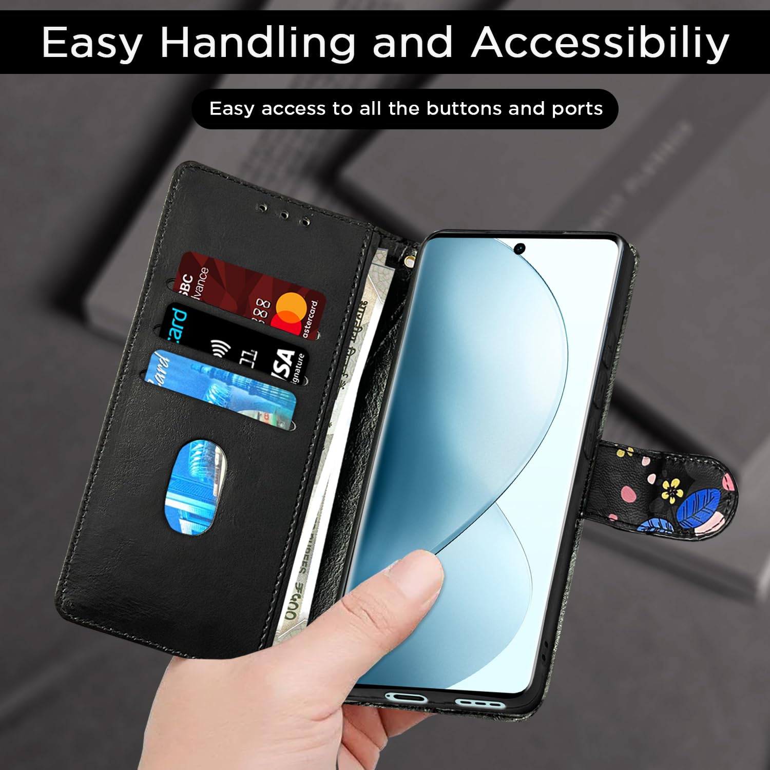 Black flower Wallet flip case for Vivo V29/V29 Pro 5G – Pikkme – photo 6