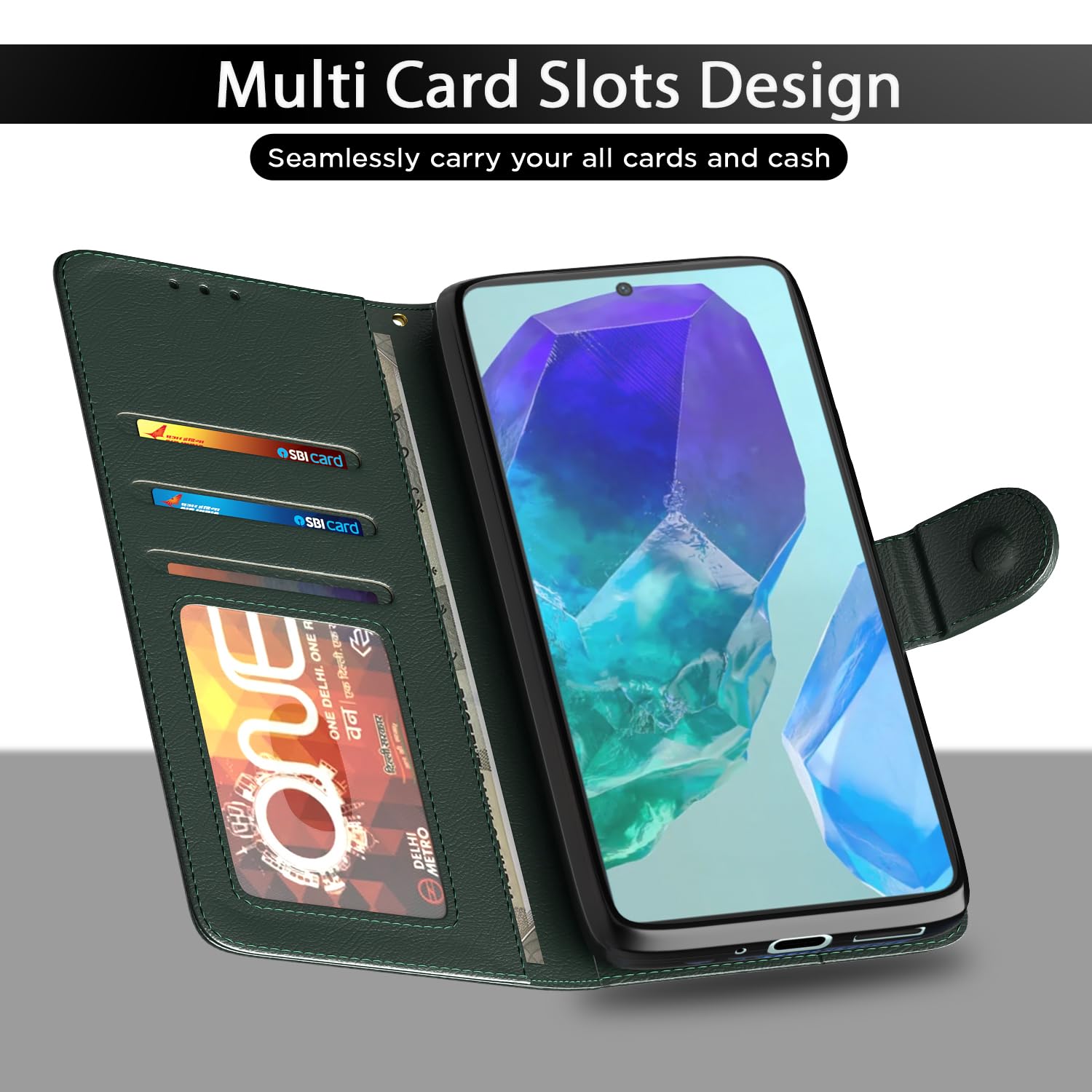 Samsung M55/M55s/F55 5G wallet flip cover in green by Pikkme – photo 5