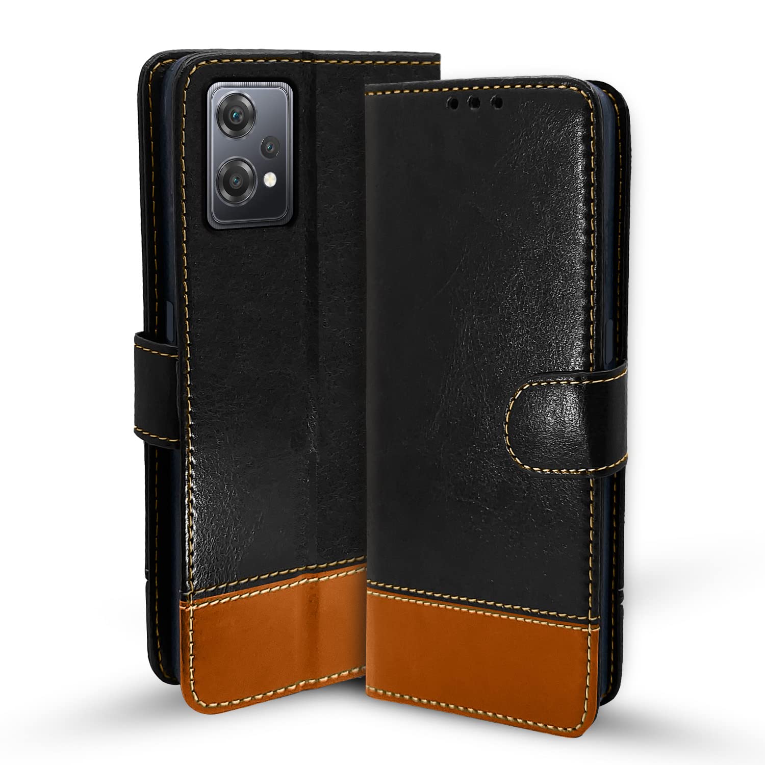 OnePlus Nord CE 2 Lite 5G Magnetic wallet flip cover in black & brown by Pikkme