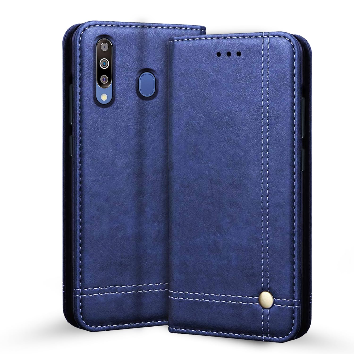 Pikkme Samsung Galaxy M30 Premium Leather Magnetic Flip Cover (Blue)