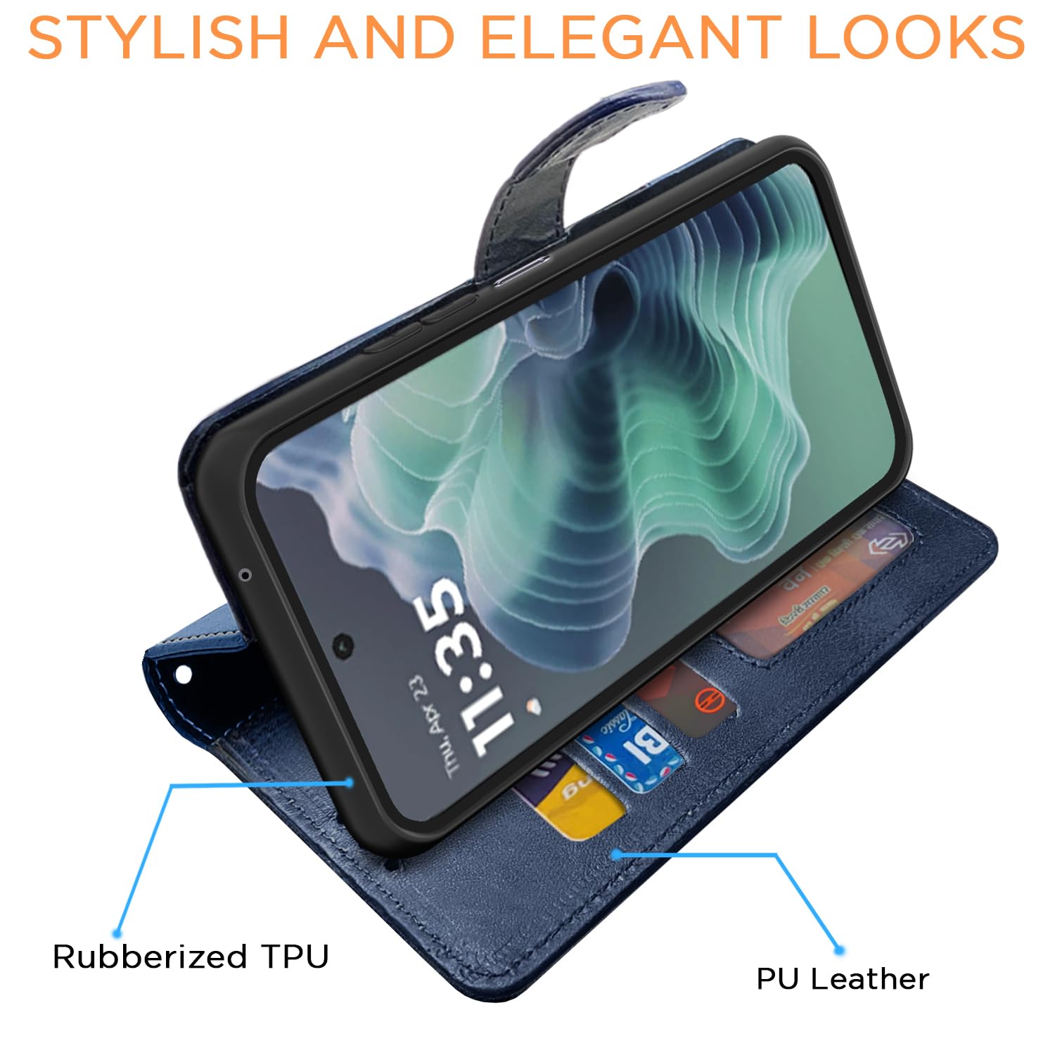 Pikkme navy & light blue wallet flip cover for Moto G35 5G – photo 3