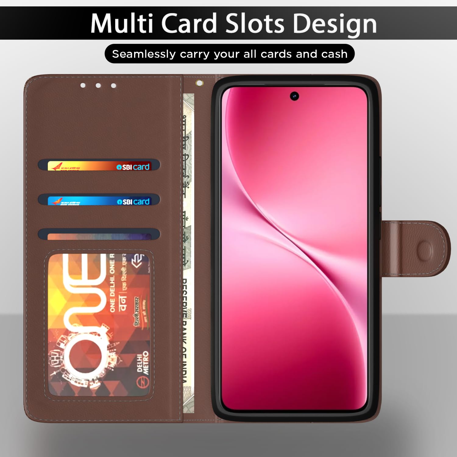 Pikkme Vivo V60 Lite 5G Wallet tan wallet flip cover – photo 5